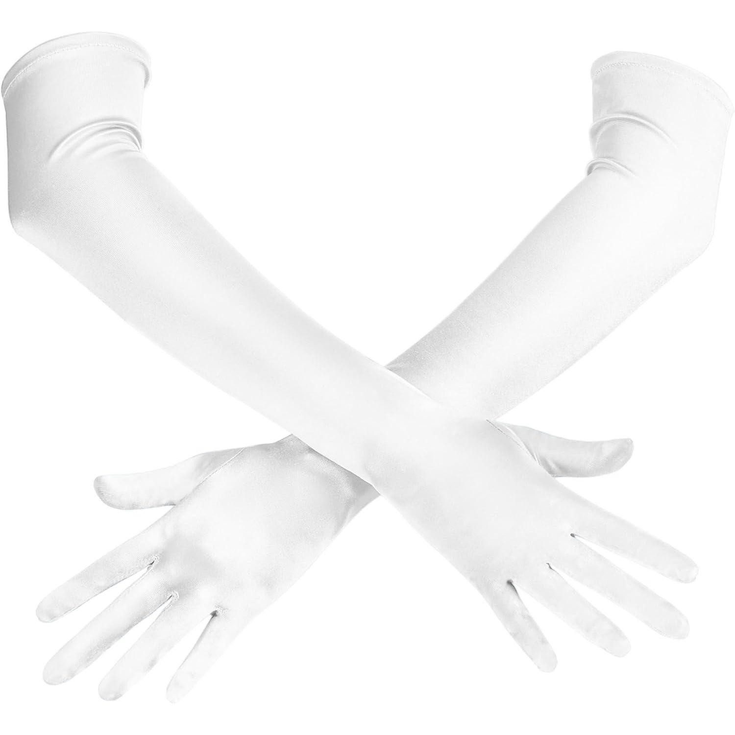 LuxusKollektion Abendhandschuhe Handschuhe Satin Ellenbogenlang 20er Damen Opernparty Weiß