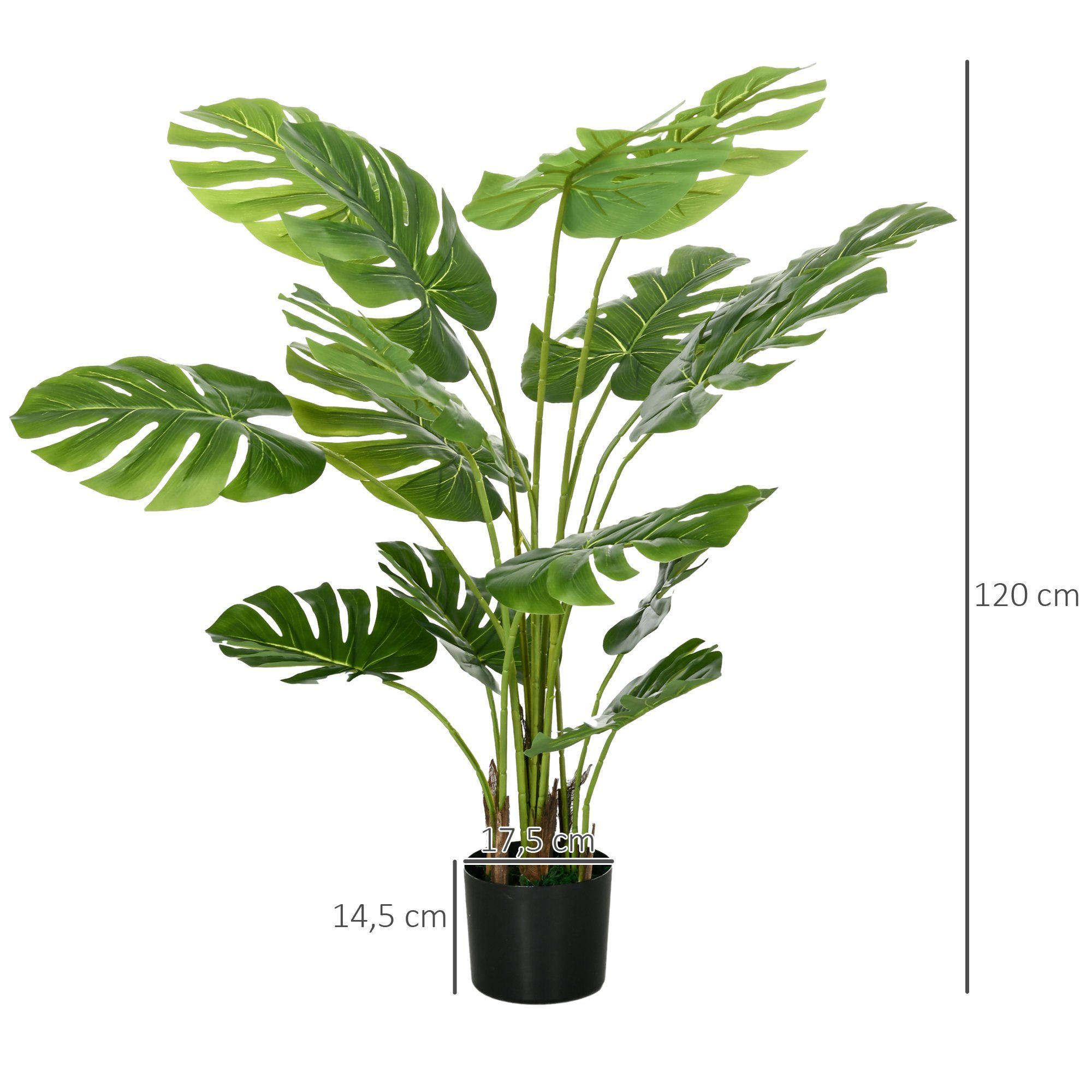 Kunstpflanze Künstliche Pflanzen, Kunst, 24 Zweige, Zimmerpflanze, Kunstbaum Monstera Deliciosa, HOMCOM, Höhe 120 cm, Grün Ø17,5 x 120 cm