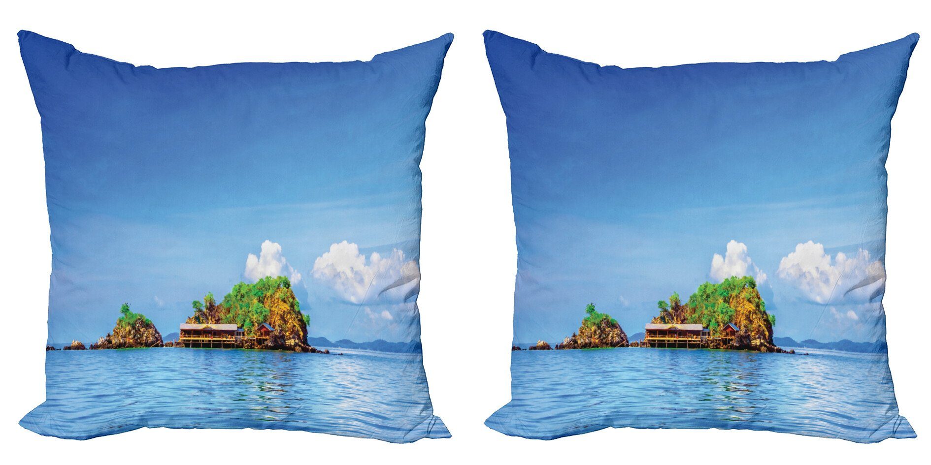Kissenbezüge Modern (2 Stück), Exotisch Tropic Digitaldruck, Inseln Accent Doppelseitiger Idylle Abakuhaus