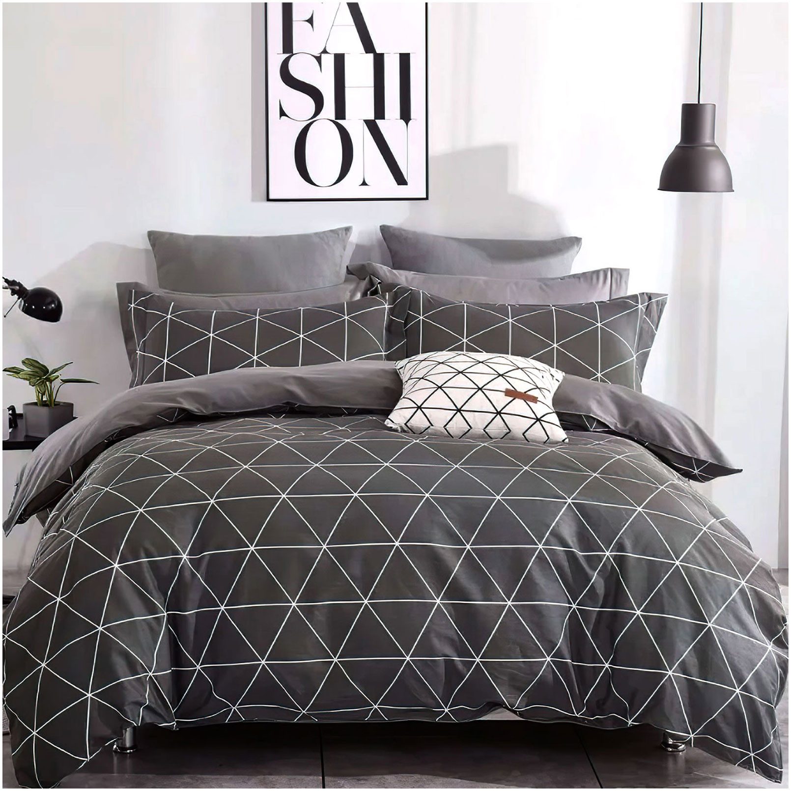 KEAYOO Bettwäsche Linienmuster aus Dreiecken, 2 teilig, Grau Bettwäsche Bau günstig online kaufen