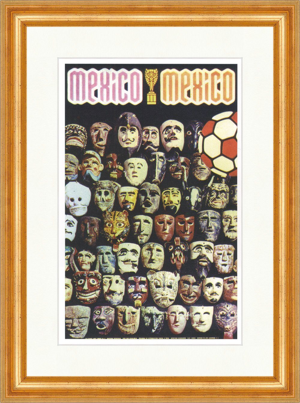 BillerAntik Kunstdruck Poster for the World Cup Mexico Masken Fussball WM Plakatwelt 679 Ger, (1 St)