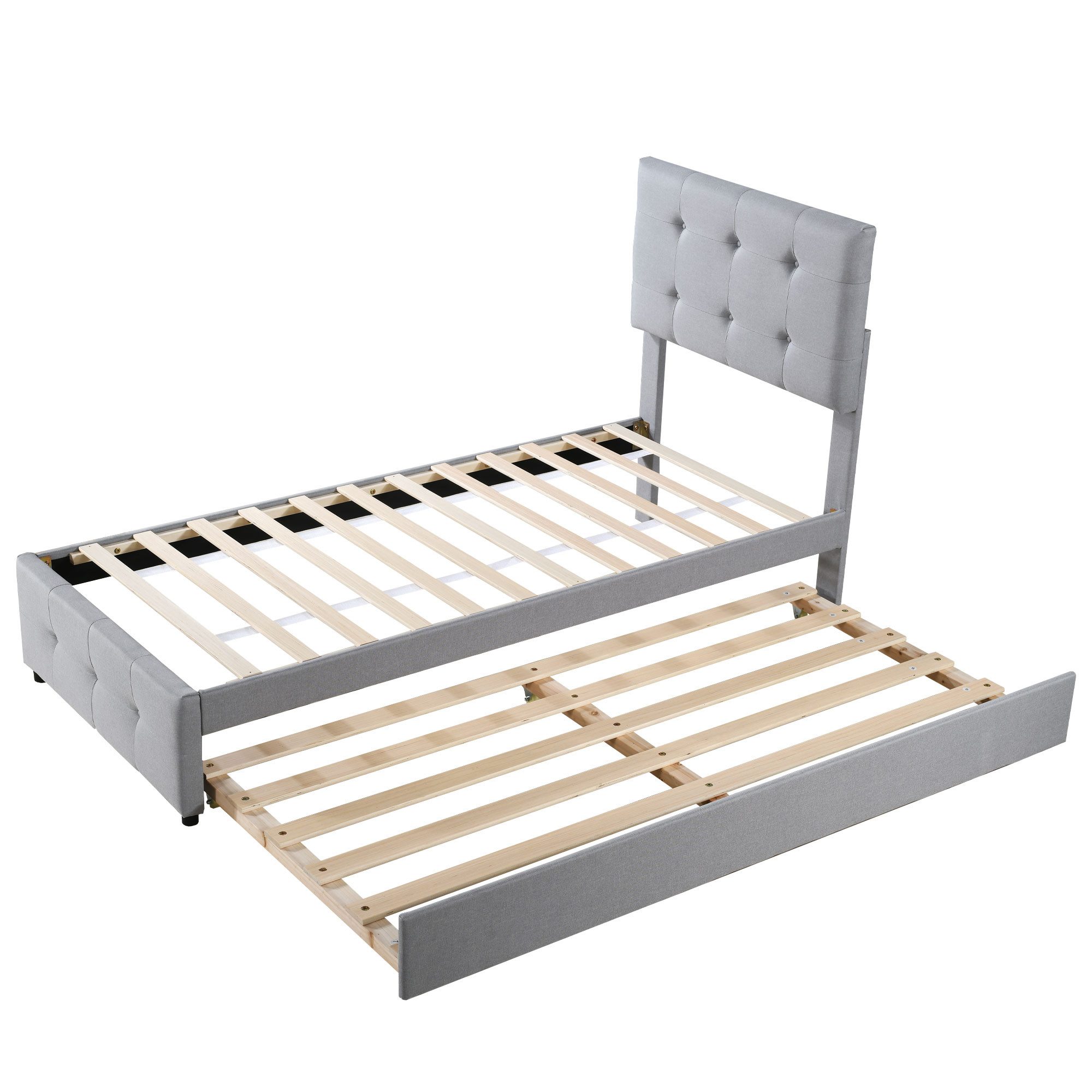 Fanttik Bettgestell Polsterbett 90x200 cm, ausziehbar, verstellbares Kopfteil, Leinen