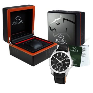 Jaguar Quarzuhr »Jaguar Herren Armbanduhr ACM«, (Armbanduhr), Herrenuhr rund, groß (ca. 44mm), Edelstahl, Lederarmband, Sport-Style
