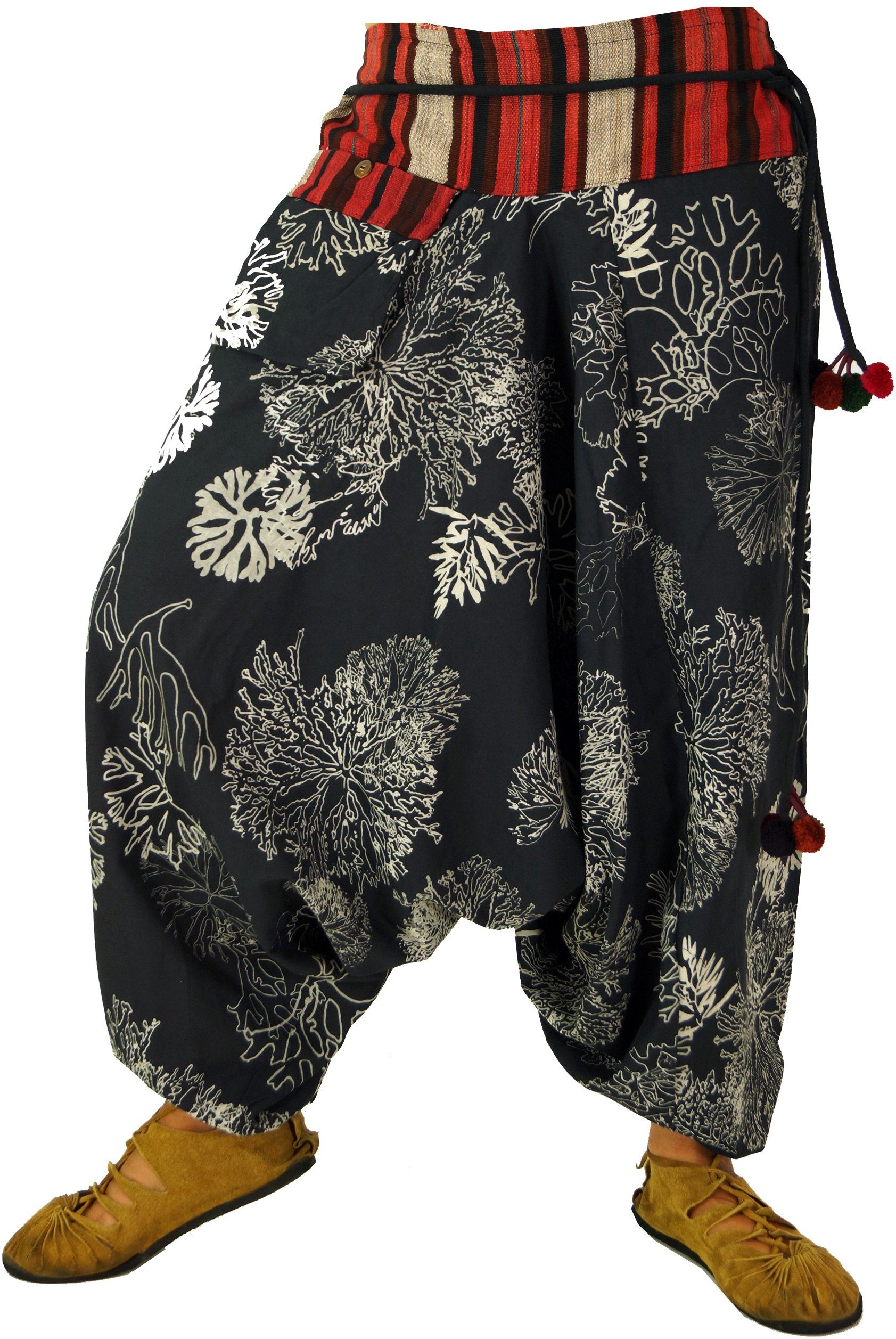 Guru-Shop Relaxhose Bedruckte Haremshose mit breitem gewebtem Bund.. Ethno Style, alternative Bekleidung