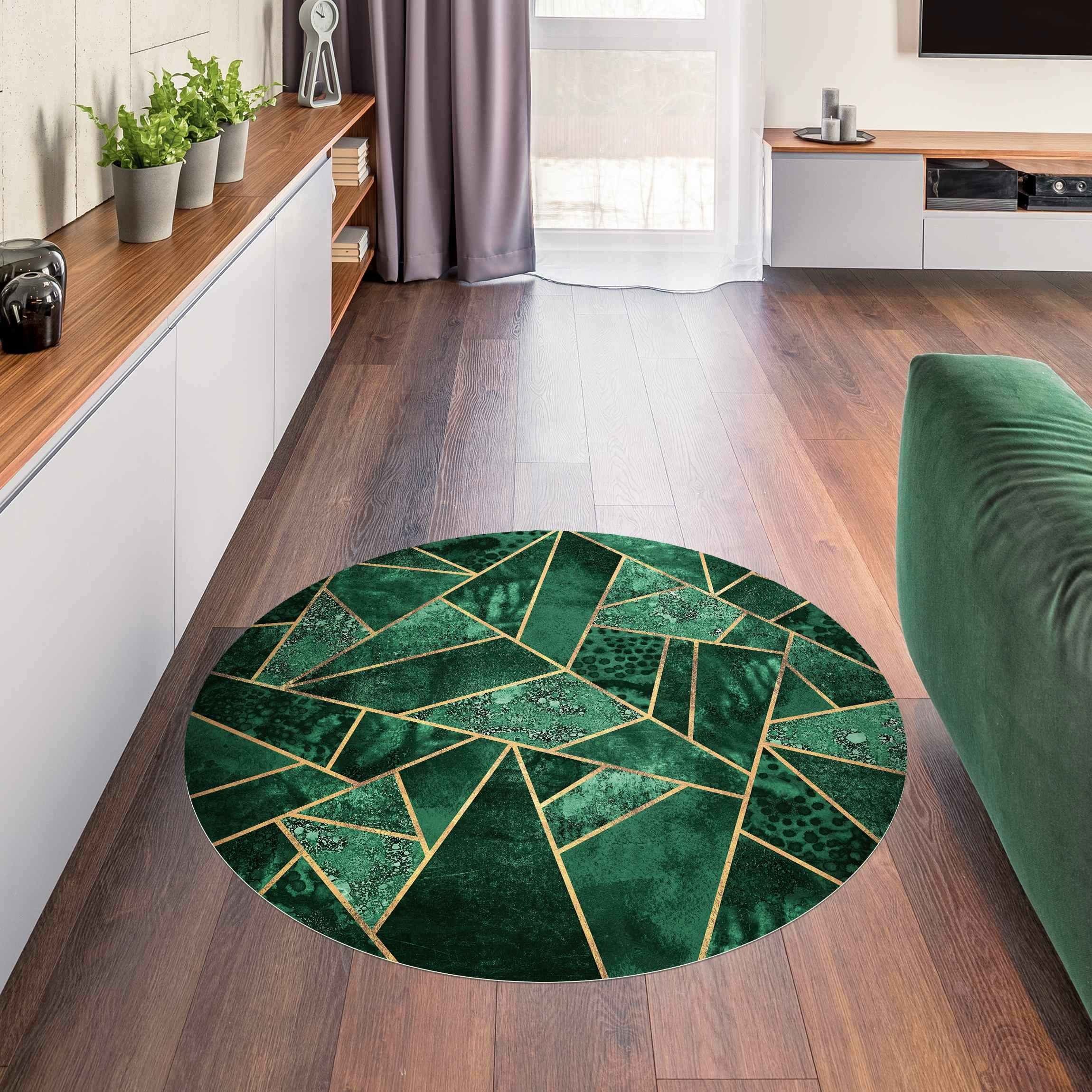 Bilderdepot24 Teppich Vinyl Wohnzimmer Schlafzimmer Flur Küche Muster Abstrakt, rund - grün glatt, nass wischbar (Küche, Tierhaare) - Saugroboter & Bodenheizung – Bild 4 von 5