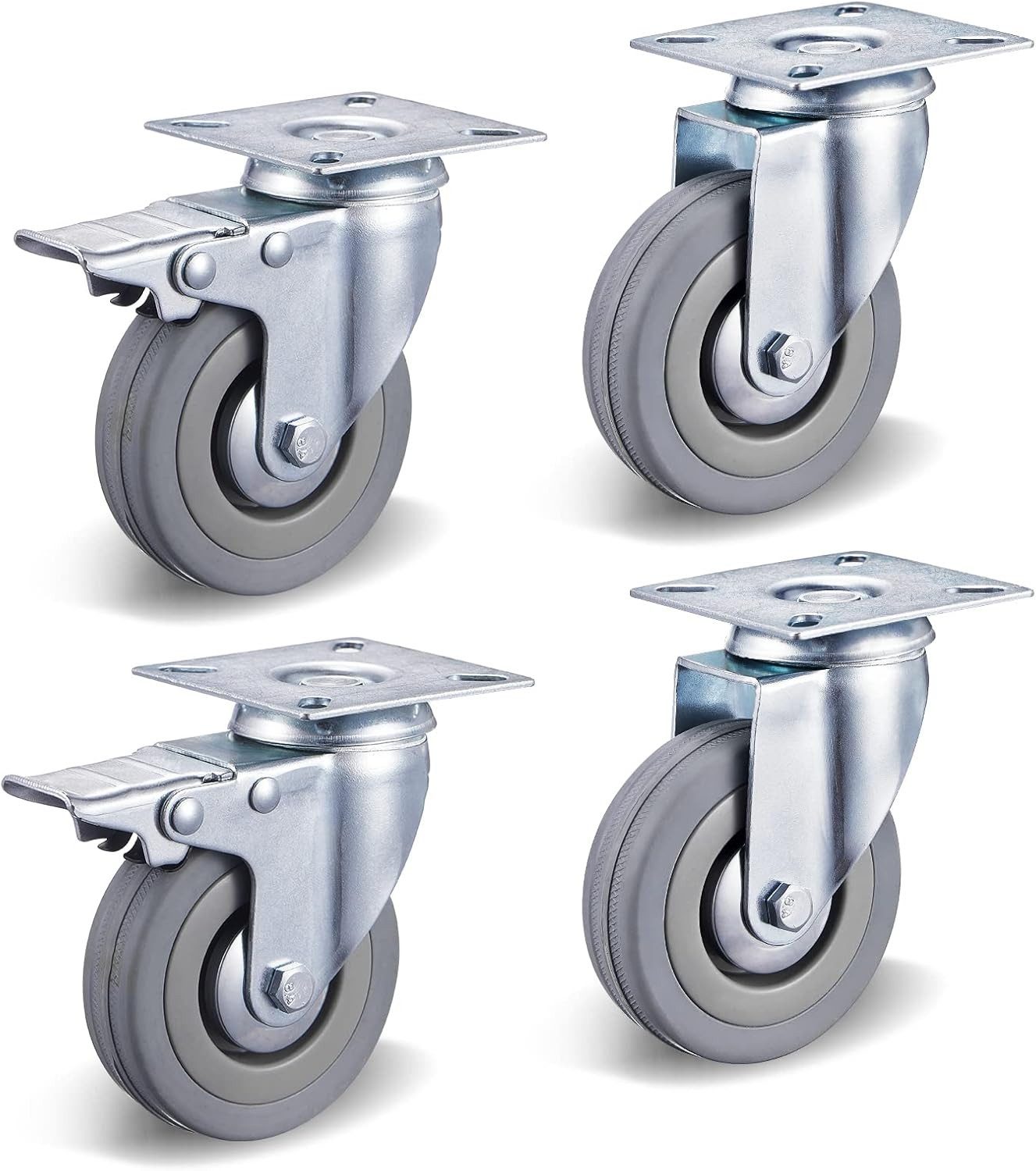 TLGREEN Lenkrolle 4 Stück 75mm Möbelrollen,Rollen mit Bremse, (Transportrollen bis 200kg,Schwerlast Rollen, 360° Drehbar Kein Geräusch(2 Bremsrollen, 2 Lenkrollen)