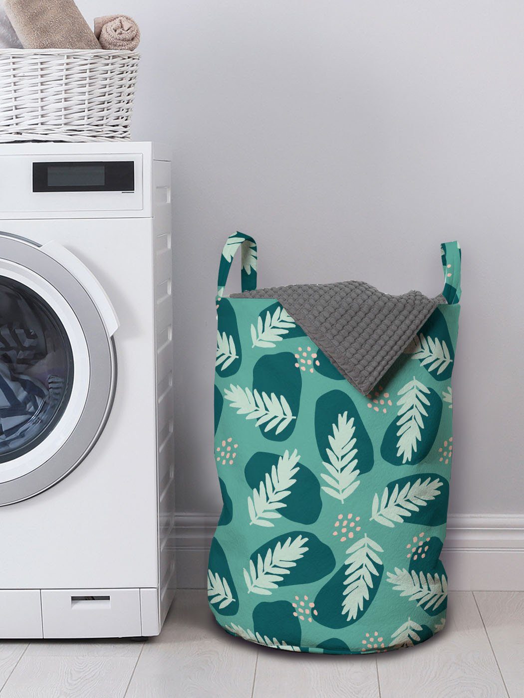 Abakuhaus Wäschesäckchen Wäschekorb mit Plants Dschungel Begrünten Kordelzugverschluss Griffen für Exotisch Waschsalons