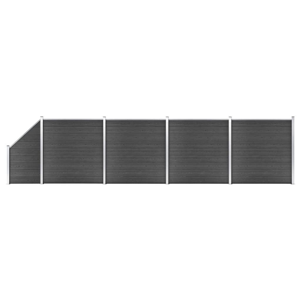 Gartenzaun Zaunelement Set WPC 792x(105-186)cm Schwarz