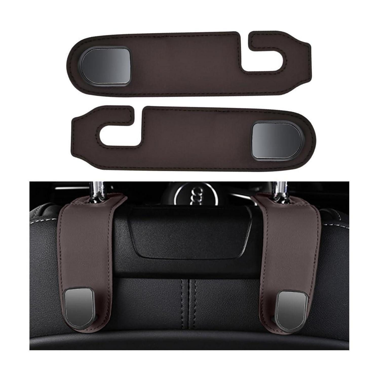LuxusKollektion Auto-Rückenlehnentasche Autohaken Leder Braun 2Stk