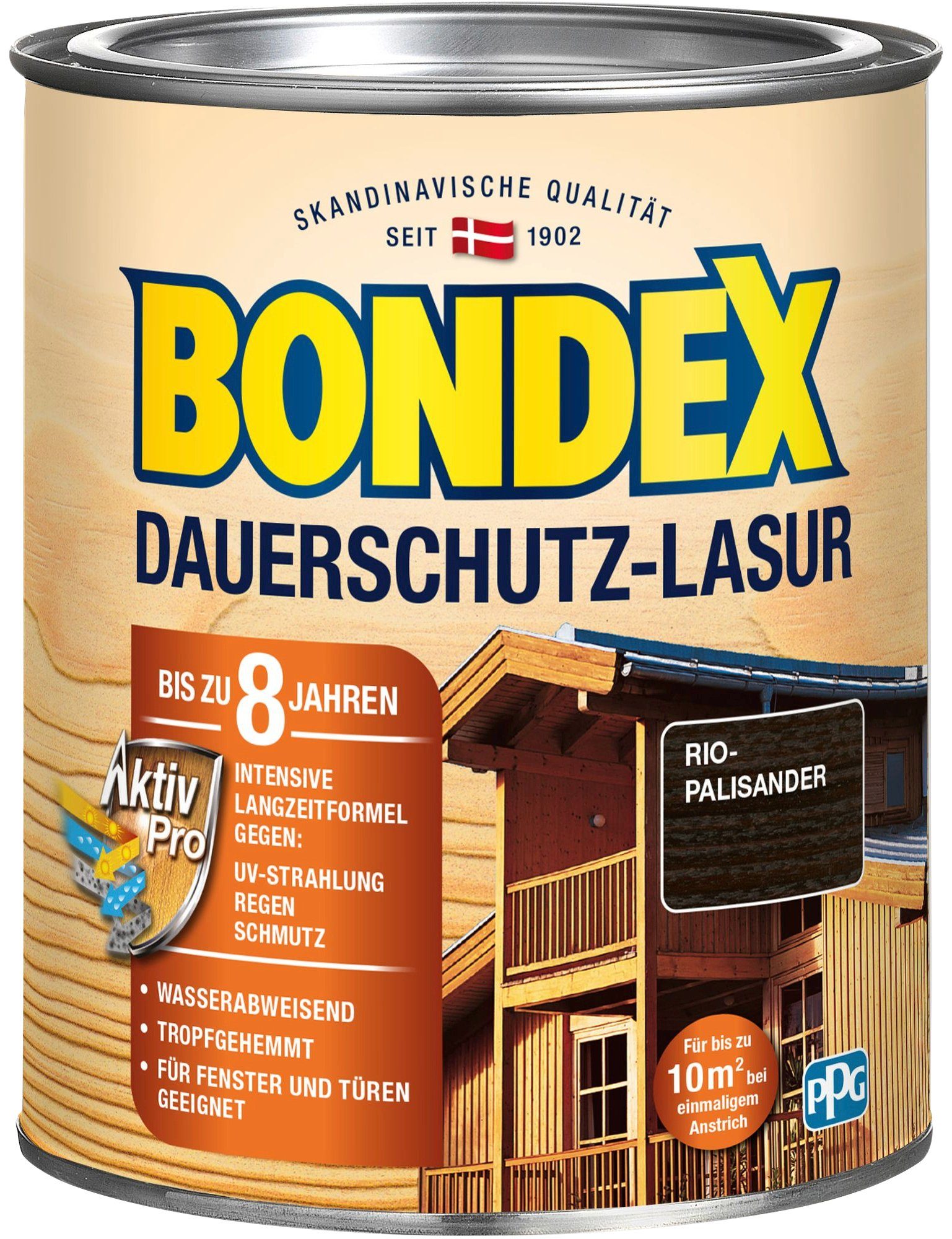 Bondex Holzschutzlasur DAUERSCHUTZ-LASUR, Ebenholz, 0,75 Liter Inhalt Rio Palisander