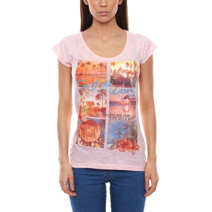 KangaROOS Rundhalsshirt KangaROOS Set bestehend aus Shirt und Tank-Top cooles Damen Sommer-Shirt im Lagen-Look Kurzarm-Shirt Rosa JZ10480