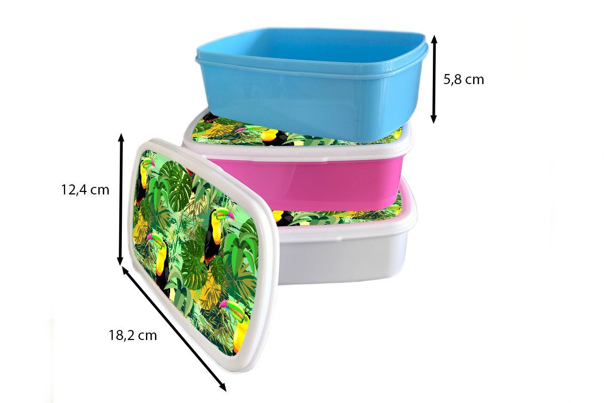 MuchoWow Kunststoff (2-tlg), Muster - Dschungel, Vogel Kinder, Erwachsene, Mädchen, - Snackbox, rosa Kunststoff, für Brotbox Lunchbox Brotdose