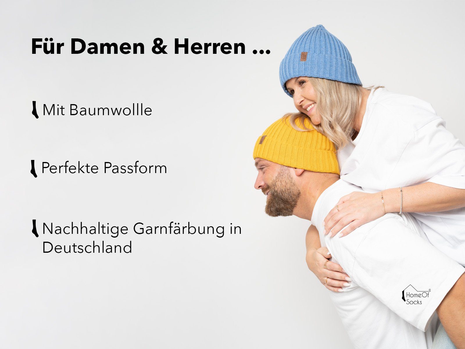 Baumwollmütze HomeOfSocks Damen Umschlag, Garnfärbung Innen Fütterung mit Strickmütze in Herren DE Stirn Baumwolle Grau & nur Wintermütze