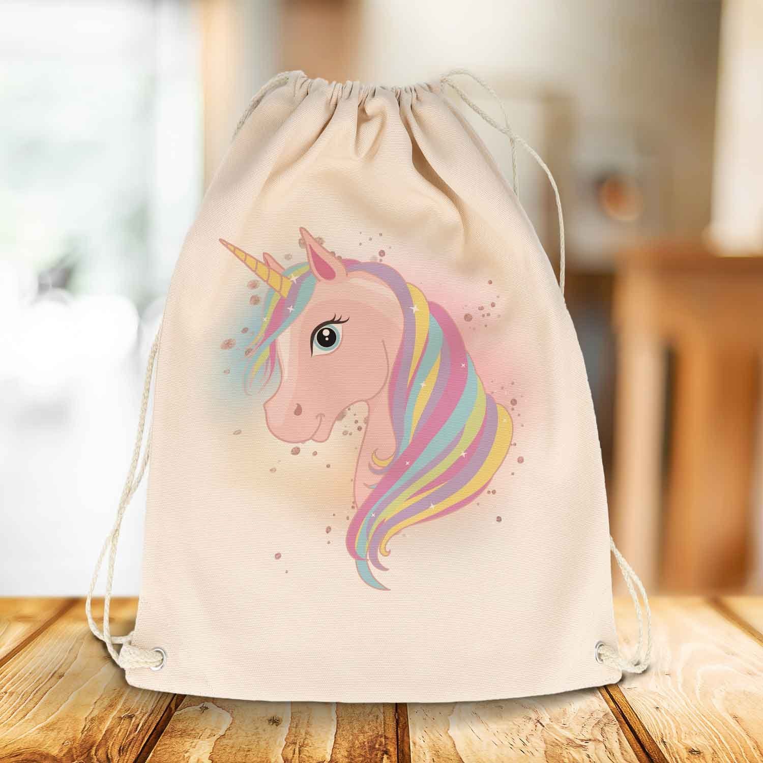 GRAVURZEILE Turnbeutel mit hochwertigem Druck - Einhorn Design (Sportbeutel mit Kordelzug, für Kinder), 12 Liter 33x45 cm