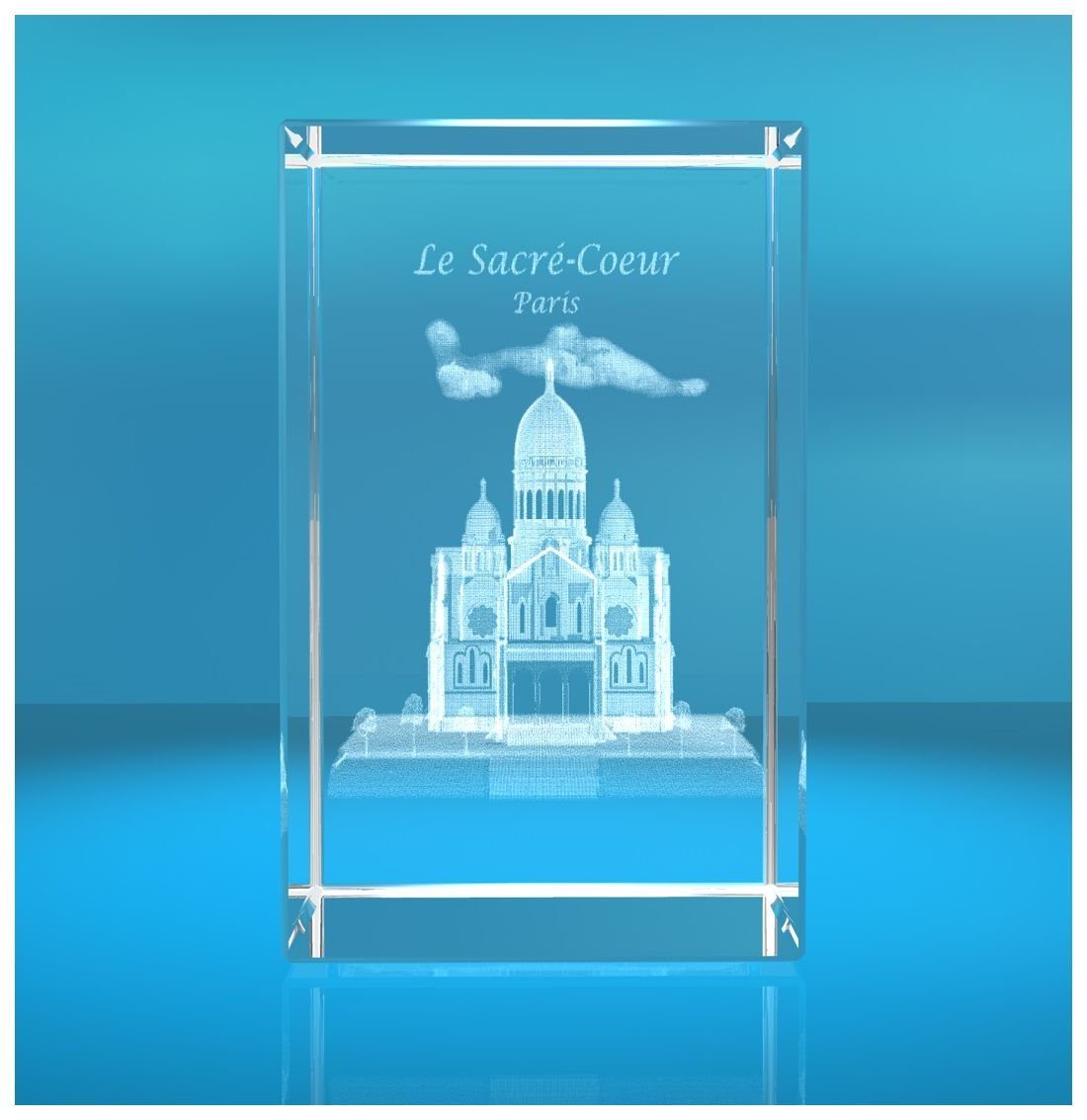 VIP-LASER Dekofigur 3D Glasquader I Basilika Sacré-Coeur de Montmartre in Paris, Hochwertige Geschenkbox, Made in Germany, Familienbetrieb