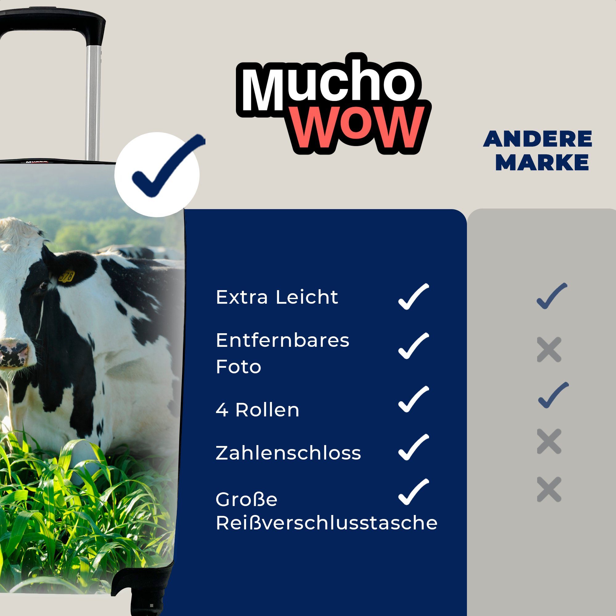 Handgepäck Reisekoffer 4 MuchoWow Kuh - Reisetasche für Gras Tiere, mit Ferien, Rollen, Handgepäckkoffer Berg - rollen, - Trolley,