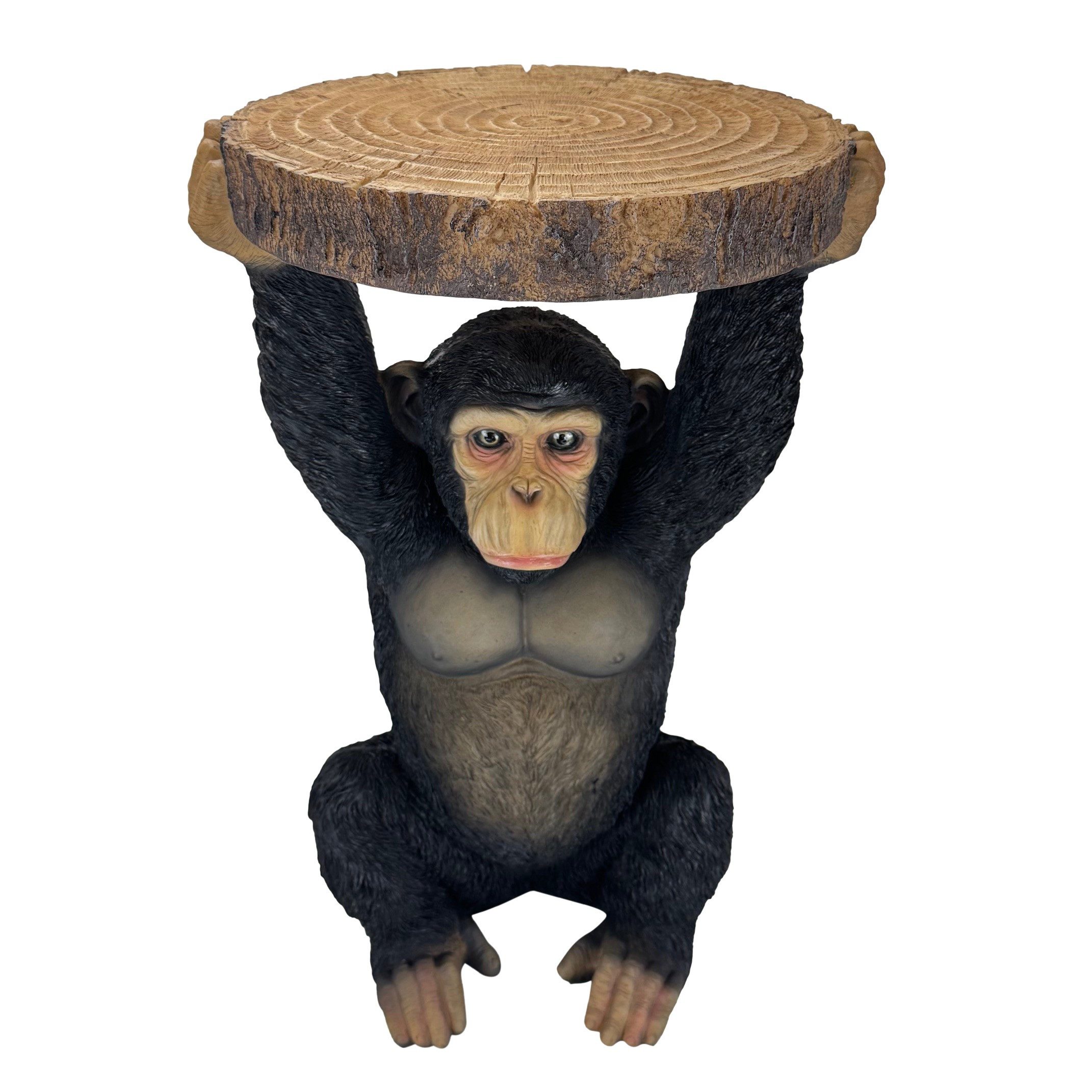 Online-Fuchs Beistelltisch Affe mit runder Baumscheibe in Holz Optik - Outdoor geeignet! (53 cm hoch, Deko Figuren), als Nachttisch, Sofatisch oder Gartentisch einsetzbar