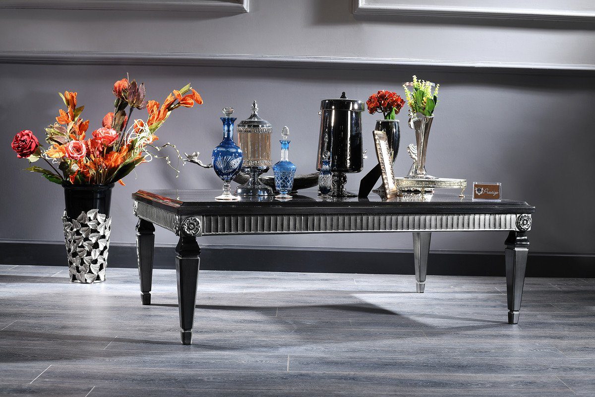 Casa Padrino Schwarz Barock - Couchtisch Sessel Beistelltisch / Set & Gold 1 1 / Barockmöbel 2 Silber & 1 Couchtisch Sofa - & Luxus
