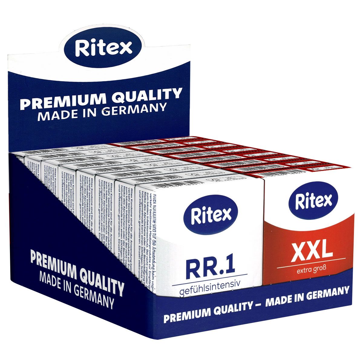 Ritex Kondome Mini Display Set mit, 48 St., Extra Gross & RR.1, 16x3 Kondome im praktischen Thekendisplay