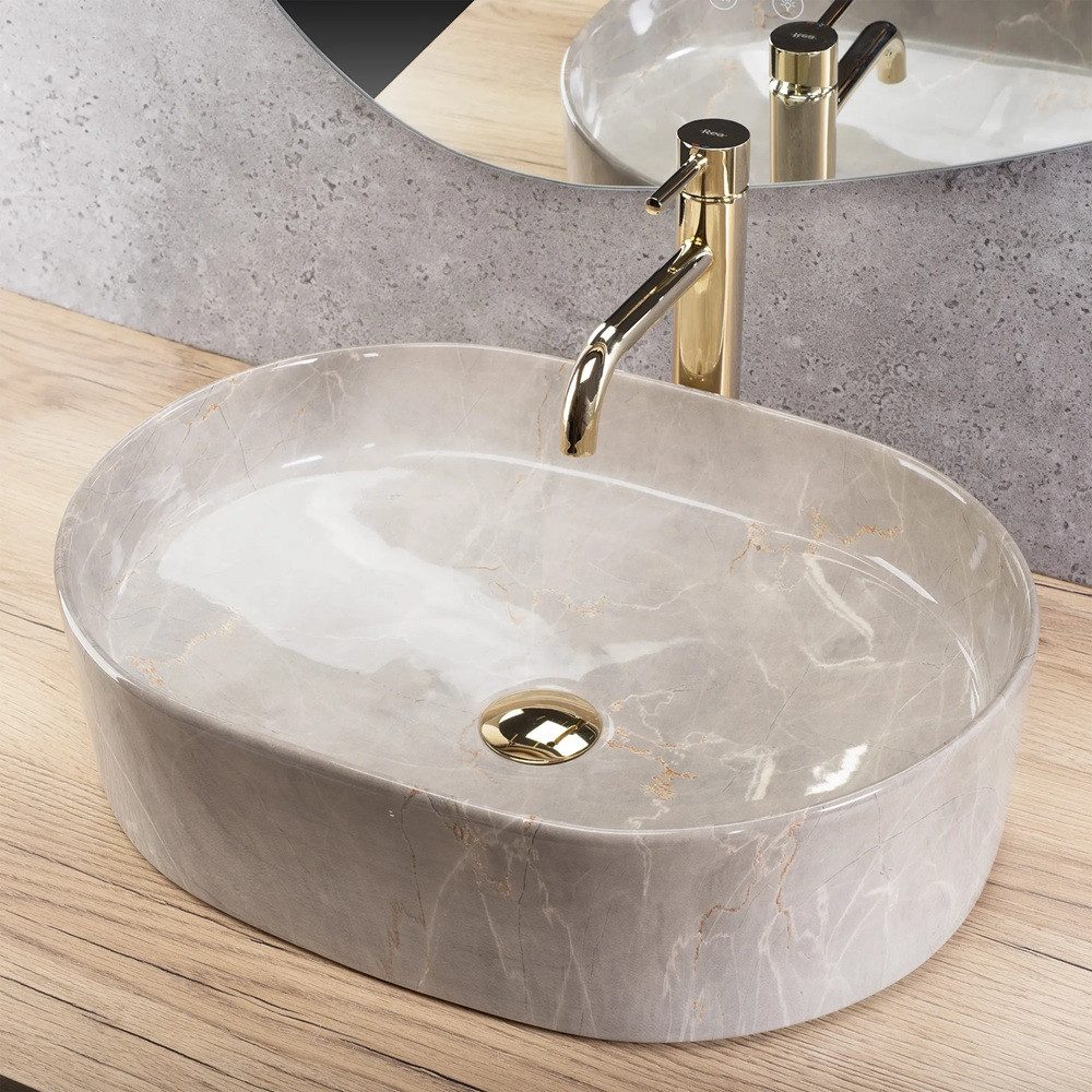 wohnwerk.idee Aufsatzwaschbecken Waschtisch Keramik Waschbecken Marmoroptik günstig online kaufen
