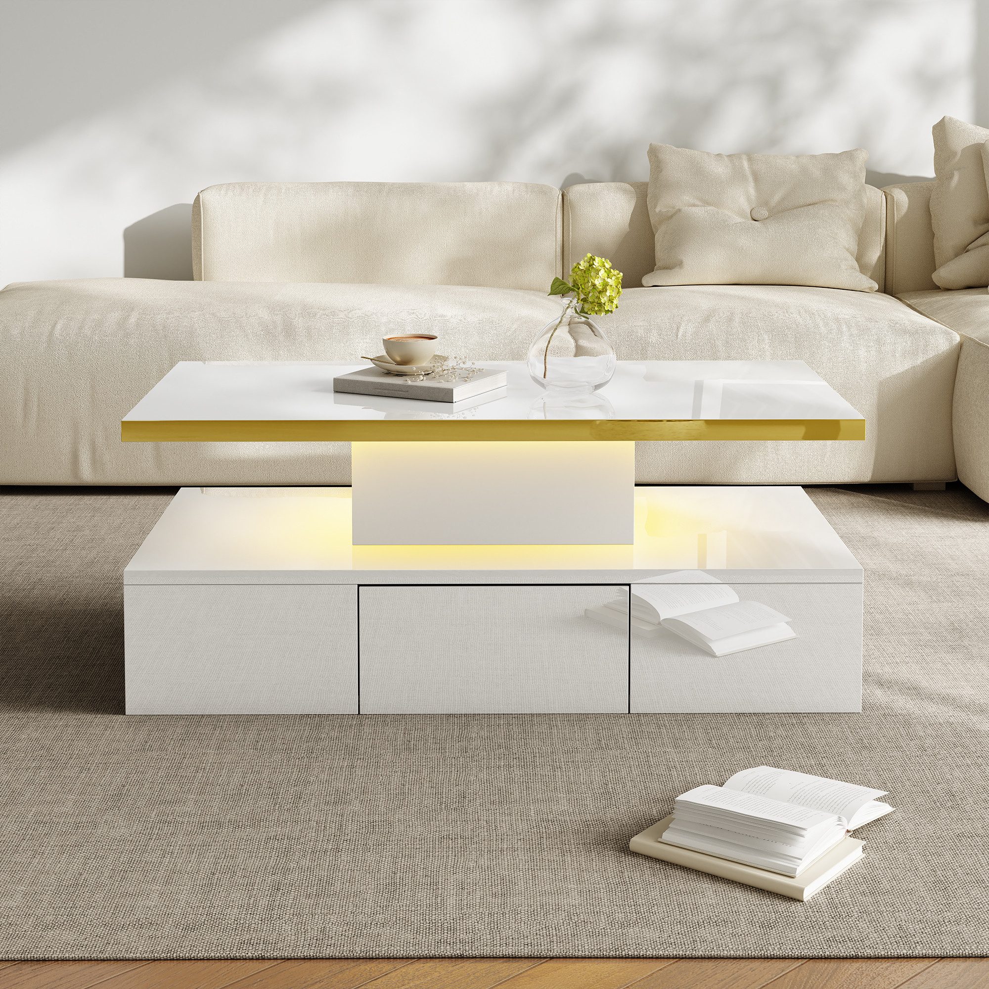 Merax Couchtisch hohcglanz mit LED-Beleuchtung, Beistelltisch günstig online kaufen