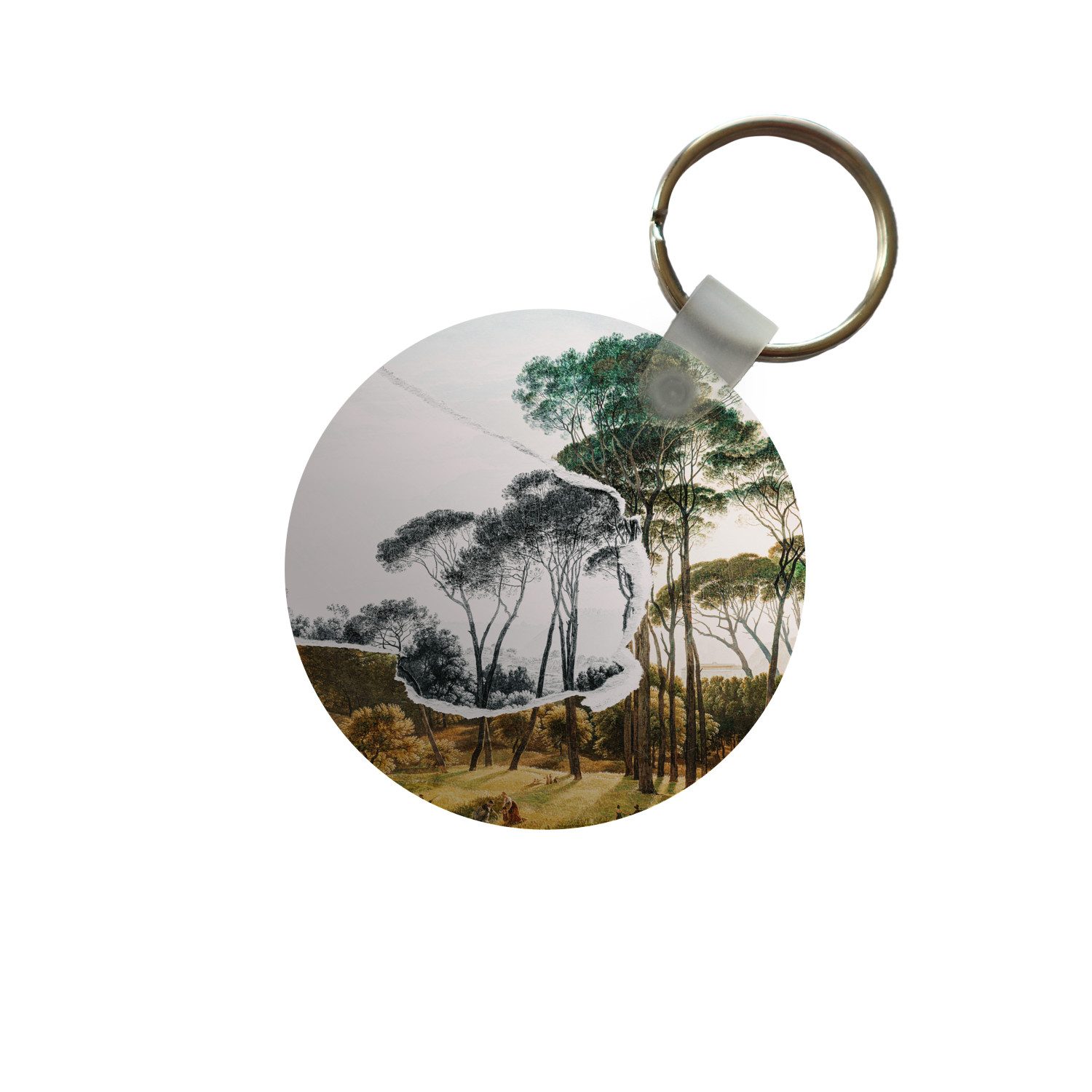 MuchoWow Schlüsselanhänger Italienische Landschaft Schirmkiefern - Kunst - Hendrik Voogd - Malere, Rund, Geschenk für Damen / Herren / Kinder mit Schlüsselring, 5x5 cm