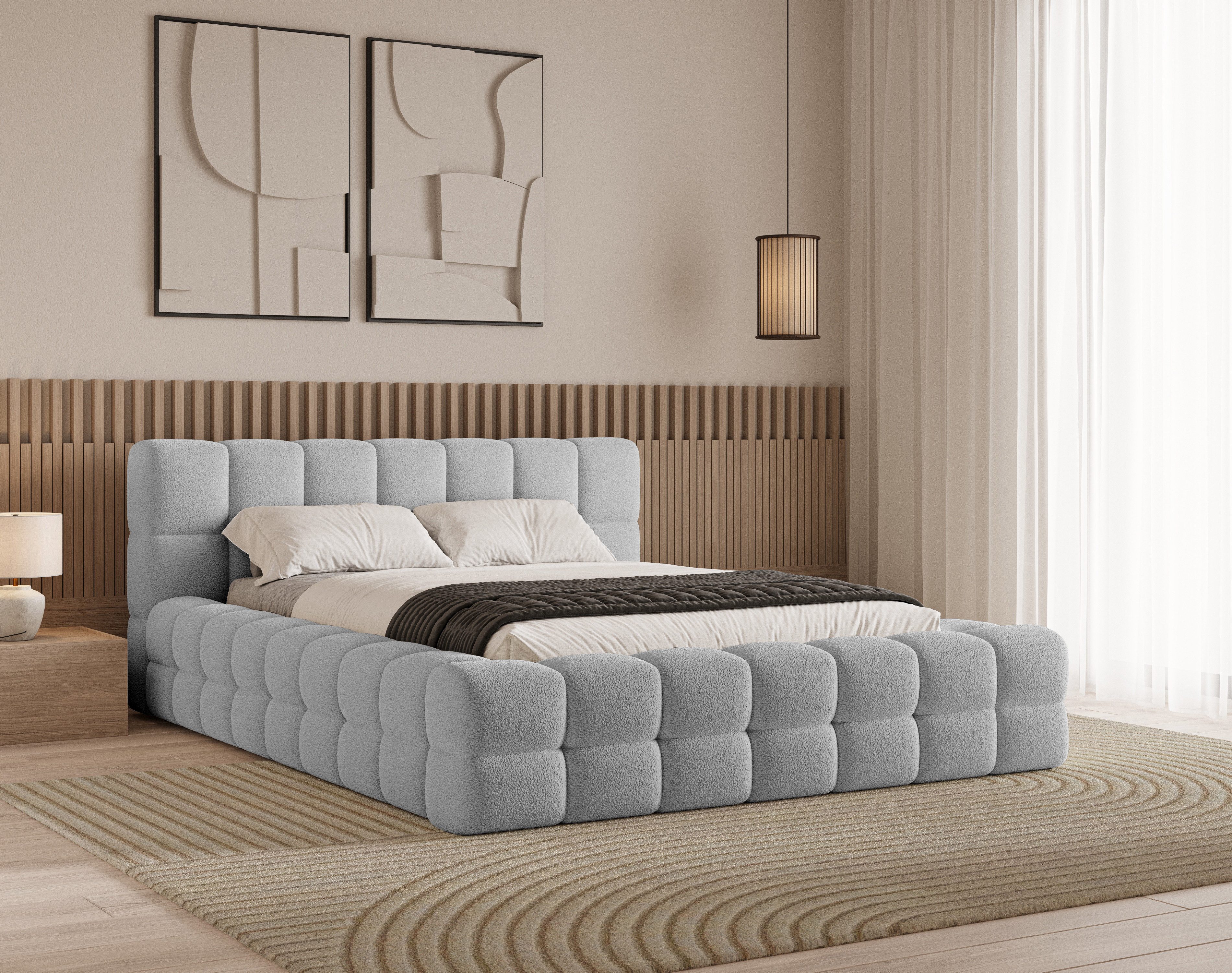 Chilly Möbel Polsterbett Verona Grau Bouclé Stoff 160x200 cm mit Stauraum Q günstig online kaufen