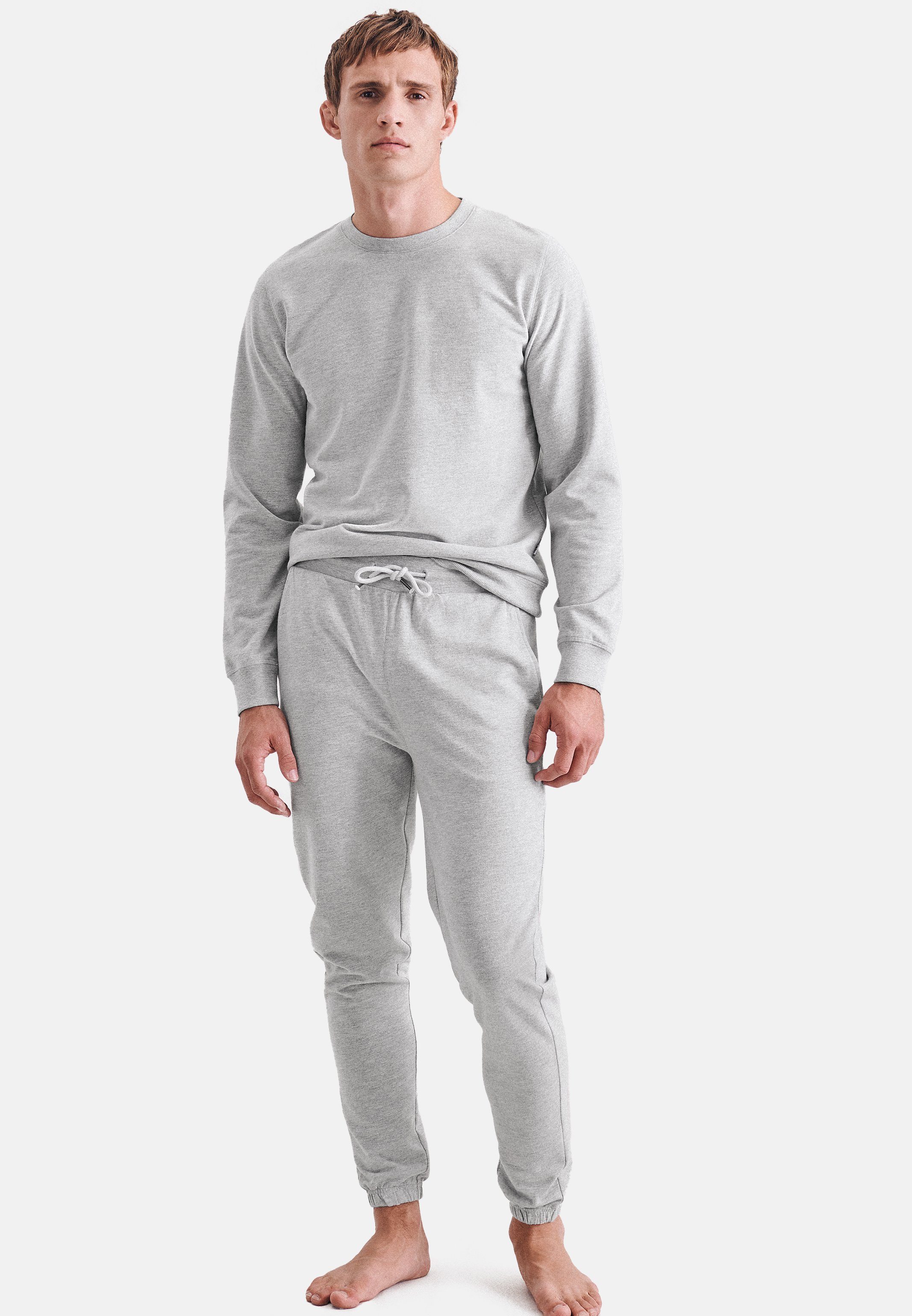 seidensticker Pyjamaoberteil Herren (1-tlg) Sweatshirt Baumwolle - Heavy Weiche Melange Jersey, aus Bündchen - Sweater Silvergrey