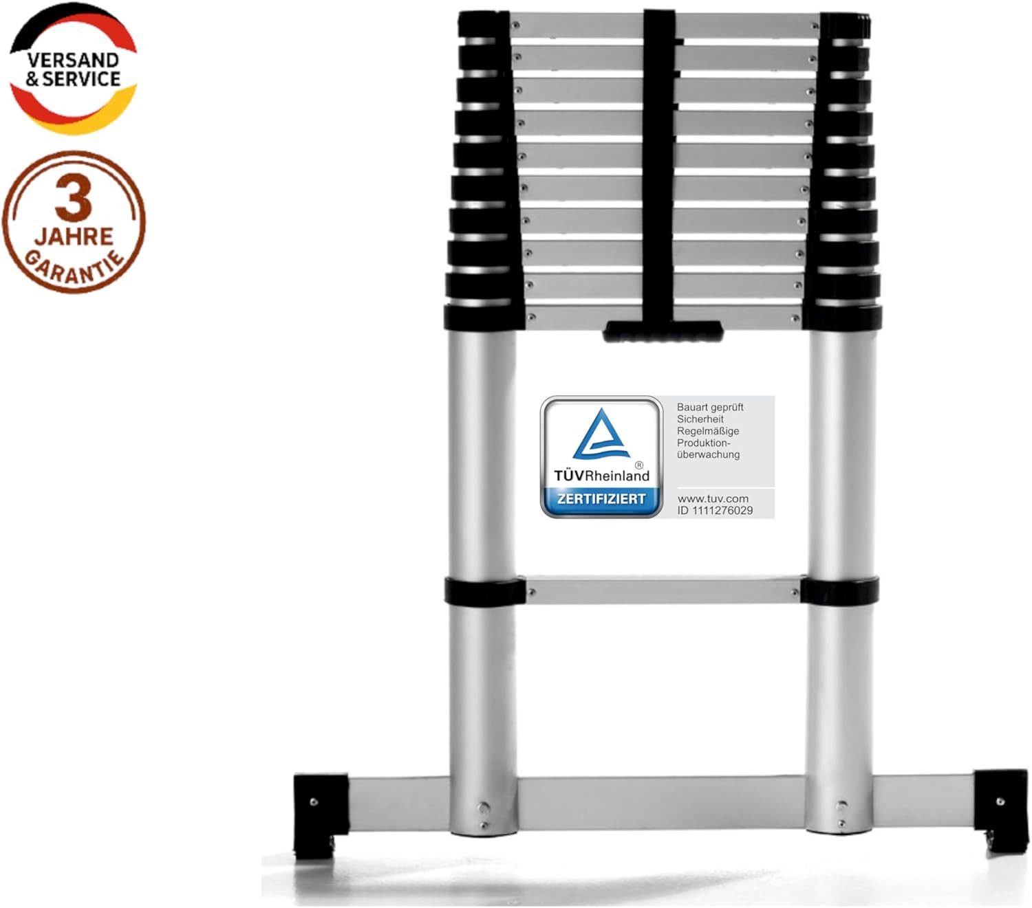 Carromco Teleskopleiter Leiter TÜV geprüft Softclose, Arbeitshöhe 4,04, Anti-Rutsch, platzsparend einfahrbar, belastbar bis 150 kg