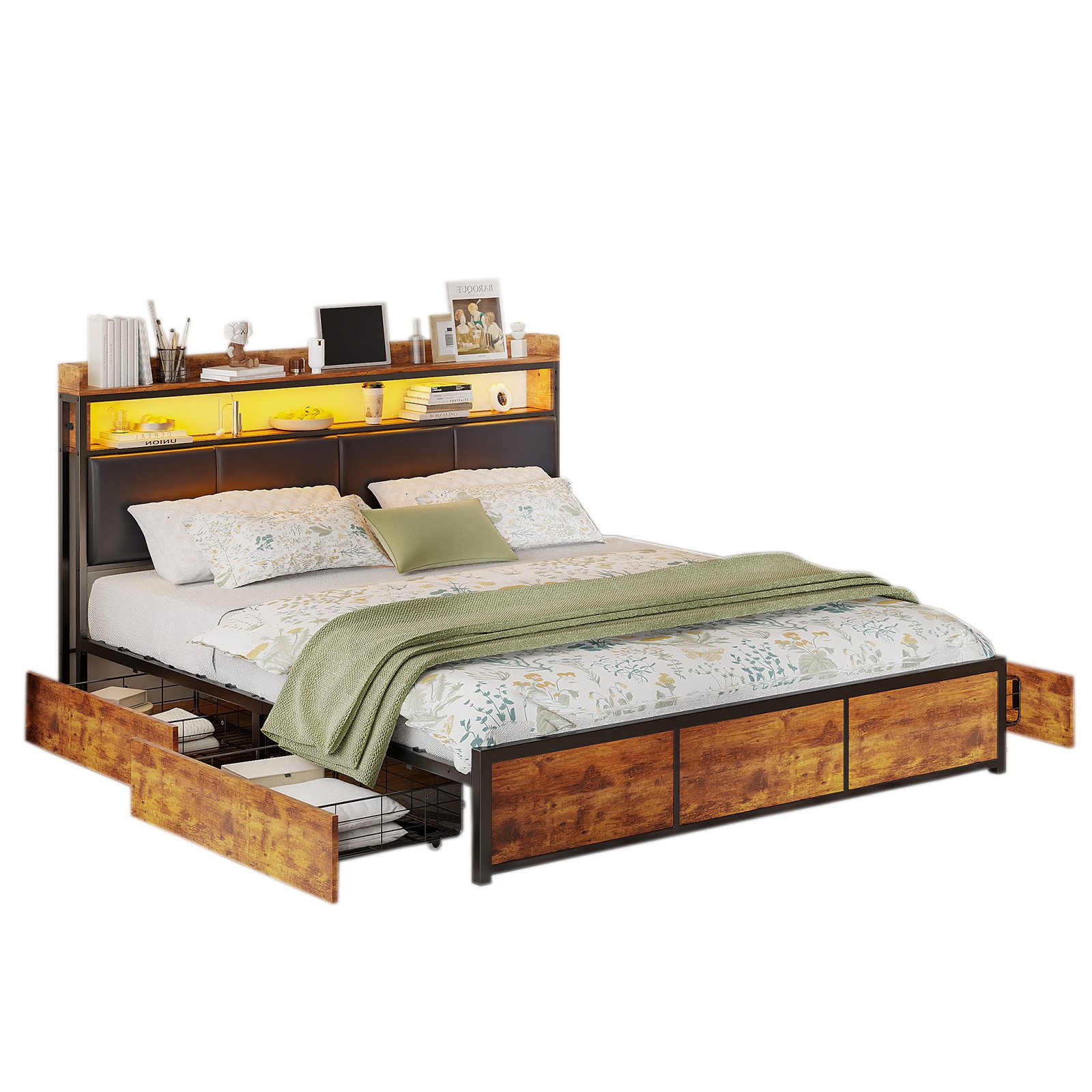 FUROKOY Metallbett PU Polsterbett Doppelbett mit günstig online kaufen