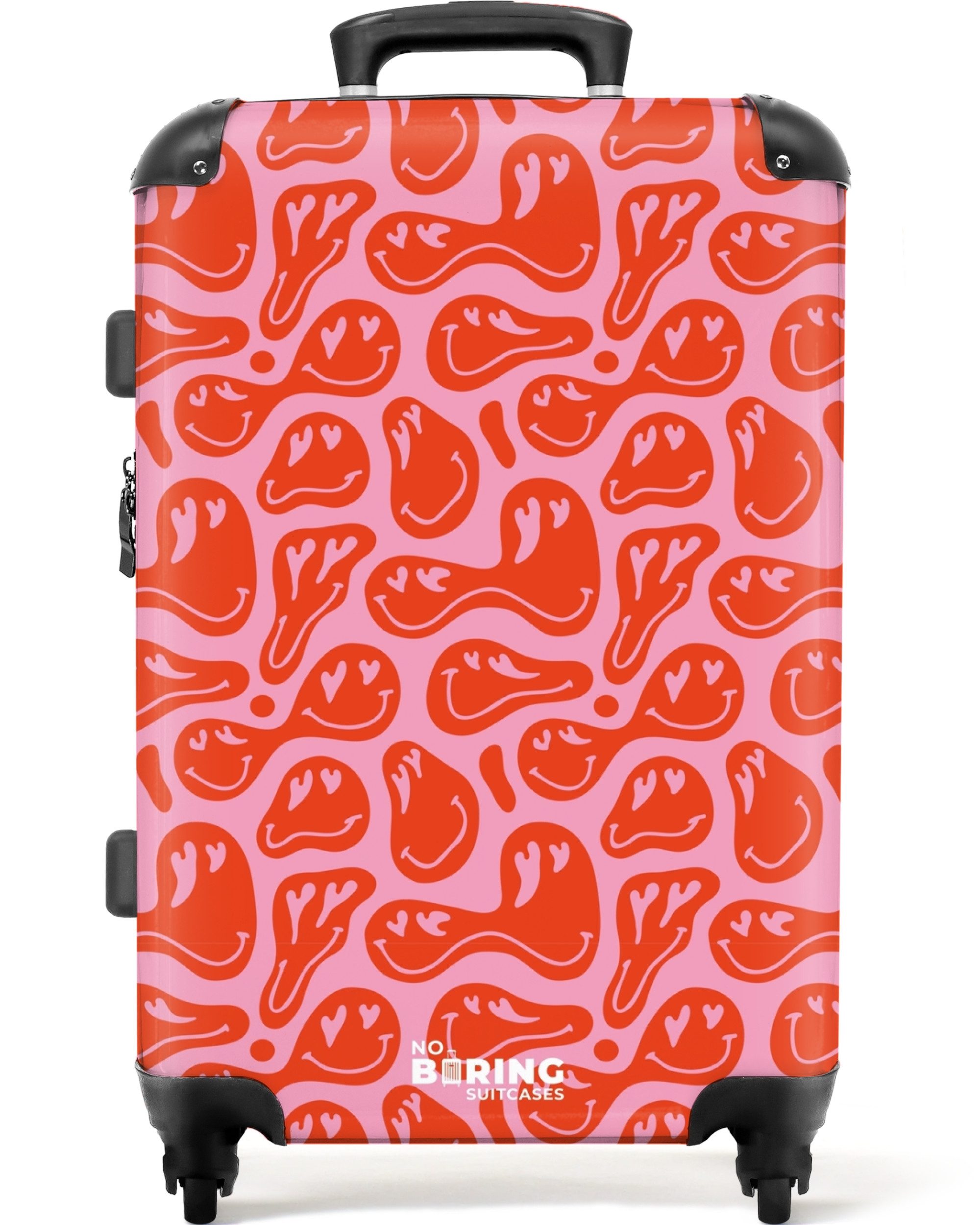 NoBoringSuitcases.com© Hartschalen-Trolley Rosa mit roten Smileys günstig online kaufen