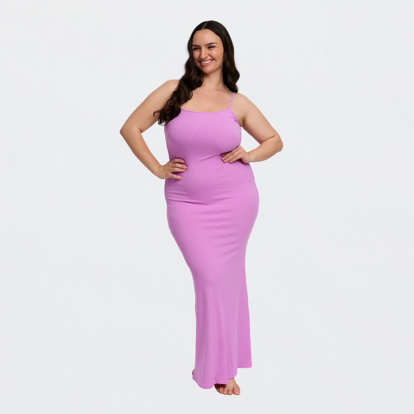 Creamy Fabrics Jerseykleid Ribbed Cami Maxikleid-Violett-S günstig online kaufen