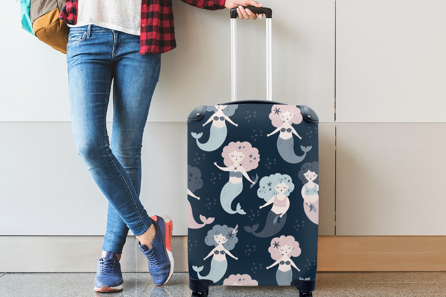 - Handgepäckkoffer MuchoWow - mit Mädchen Reisetasche Reisekoffer Handgepäck Rollen, Meerjungfrau, für Design Trolley, 4 Ferien, rollen,