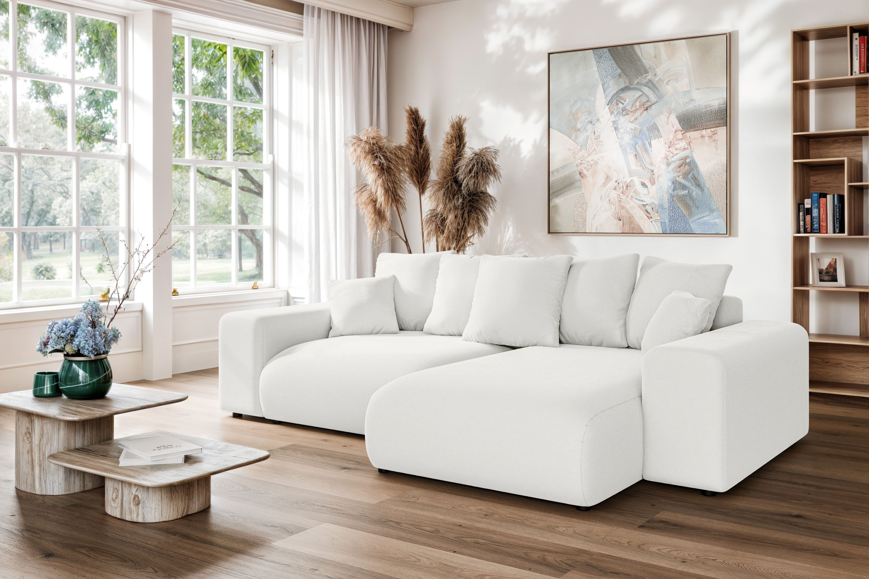 Home affaire Ecksofa LAKESIDE mit Bettfunktion und Bettkasten, B/T/H 257/166/84 cm, L-Form, Recamiere beidseitig montierbar, mit Wellenunterfederung