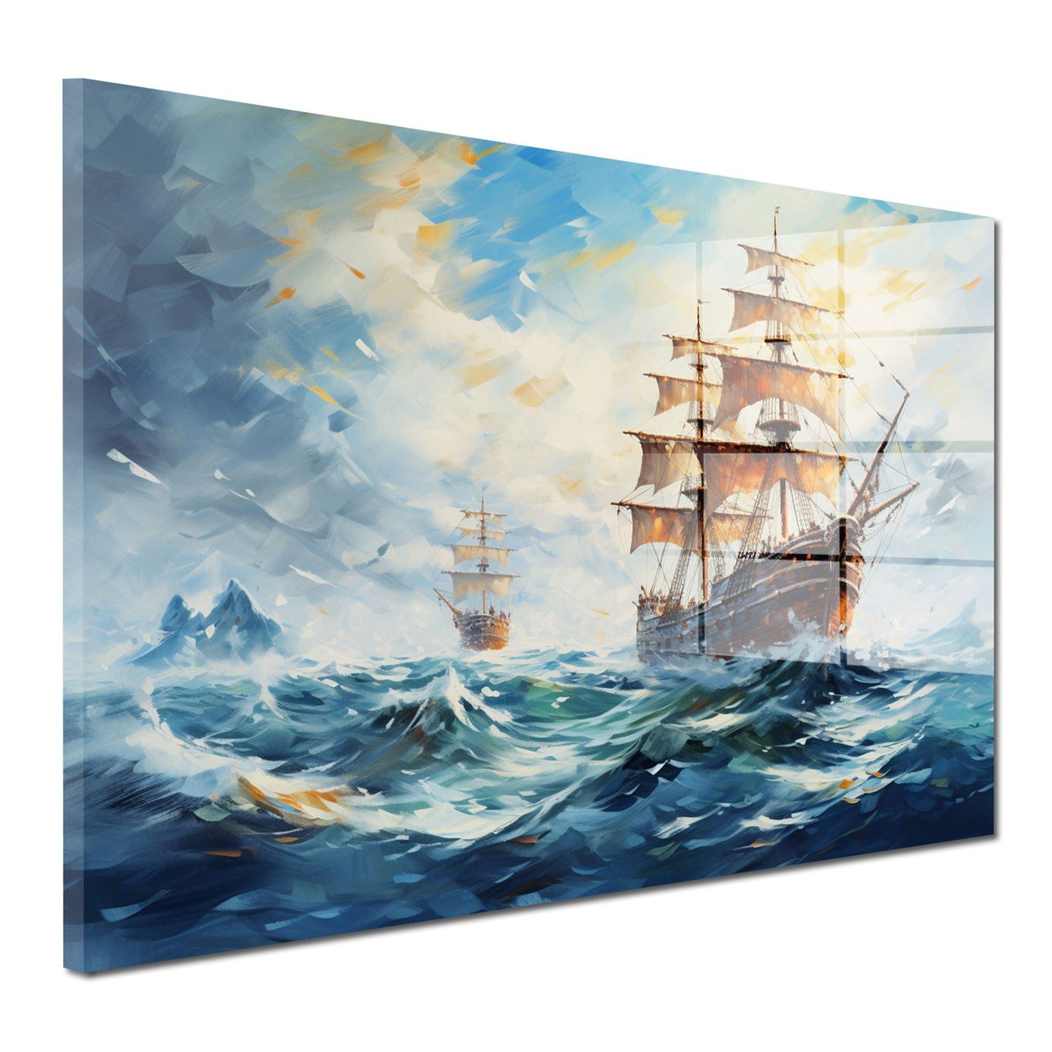 Artedinoi Acrylglasbild Segelschiffe Acrylglasbild Wandbild Meer Modern Blau Maritim XXL, Zwei Segelschiffe auf offener See