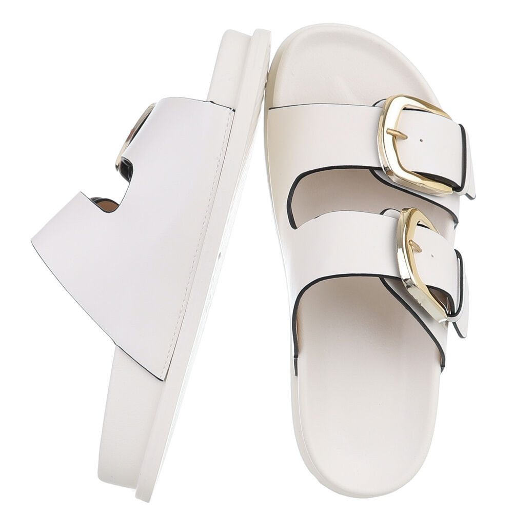 Ital-Design Damen Pantolette mit Schnallen und Fußbett Pantolette (91971016) Flach Pantoletten in Weiß