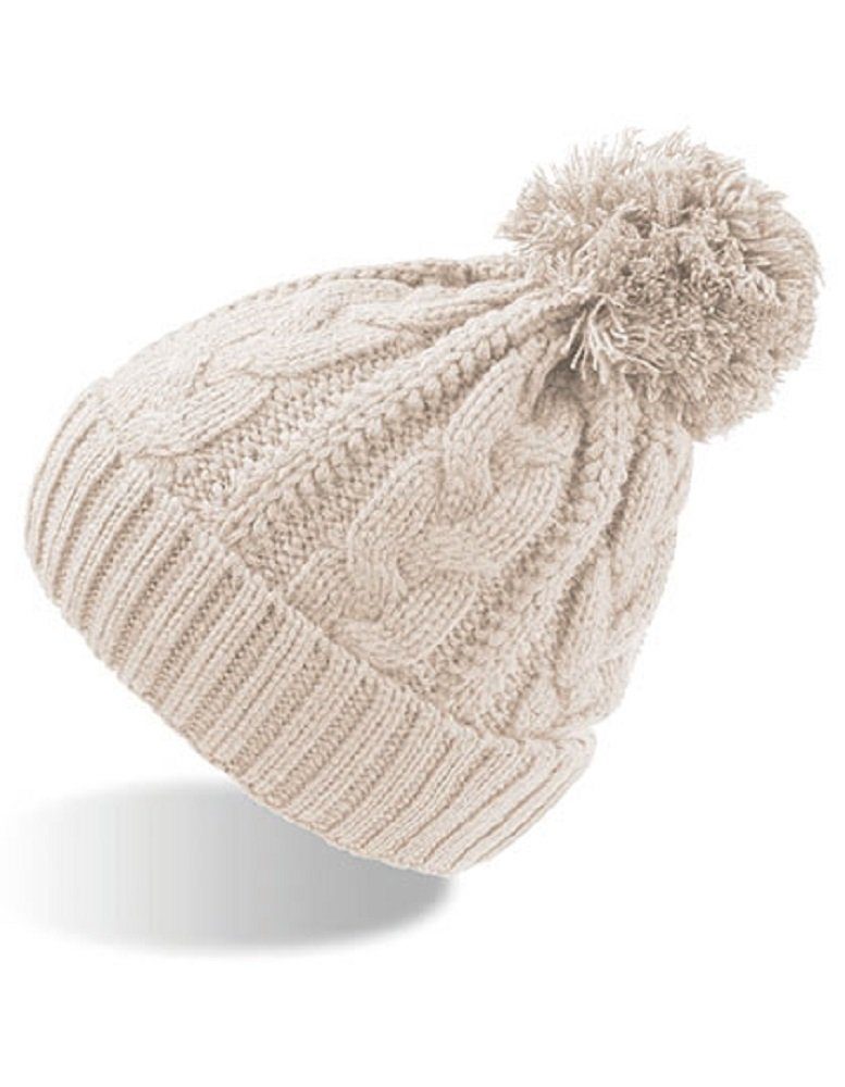 Atlantis Bommelmütze wämende Damen Bommelmütze / Strickmütze / Mütze / Wintermütze Fleeceband innen Beige