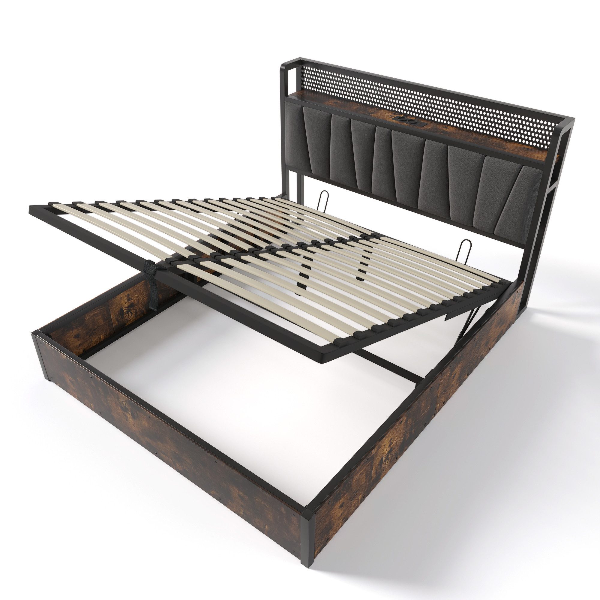 Rutaqian Stauraumbett Polsterbett mit LED, Metallbett, günstig online kaufen