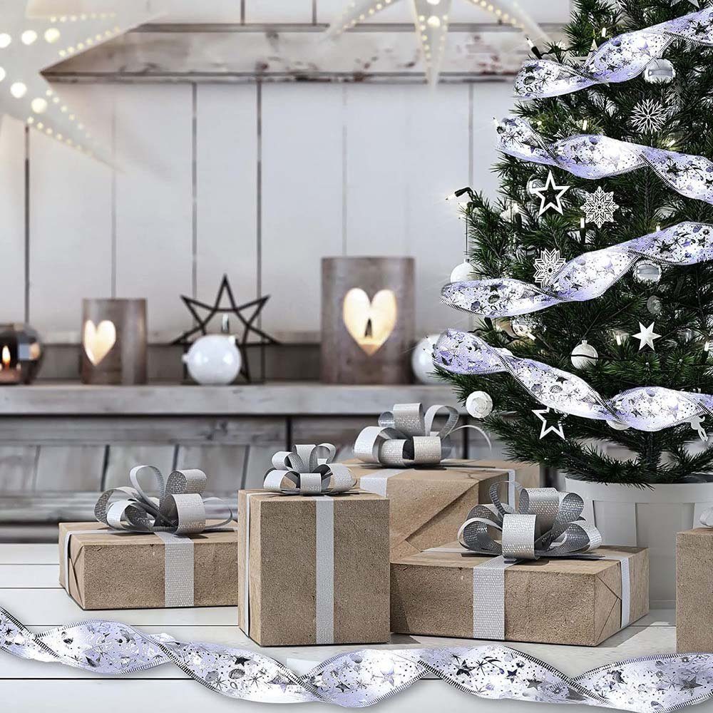 Rosnek LED-Lichterkette Modi, Lichterband, Timer, (Kaltweiß) Weihnachtsbaum für Batterie; 5/10M, Silber 8 Weihnachtsfeier, wasserdicht, Fernbedienung, Deko