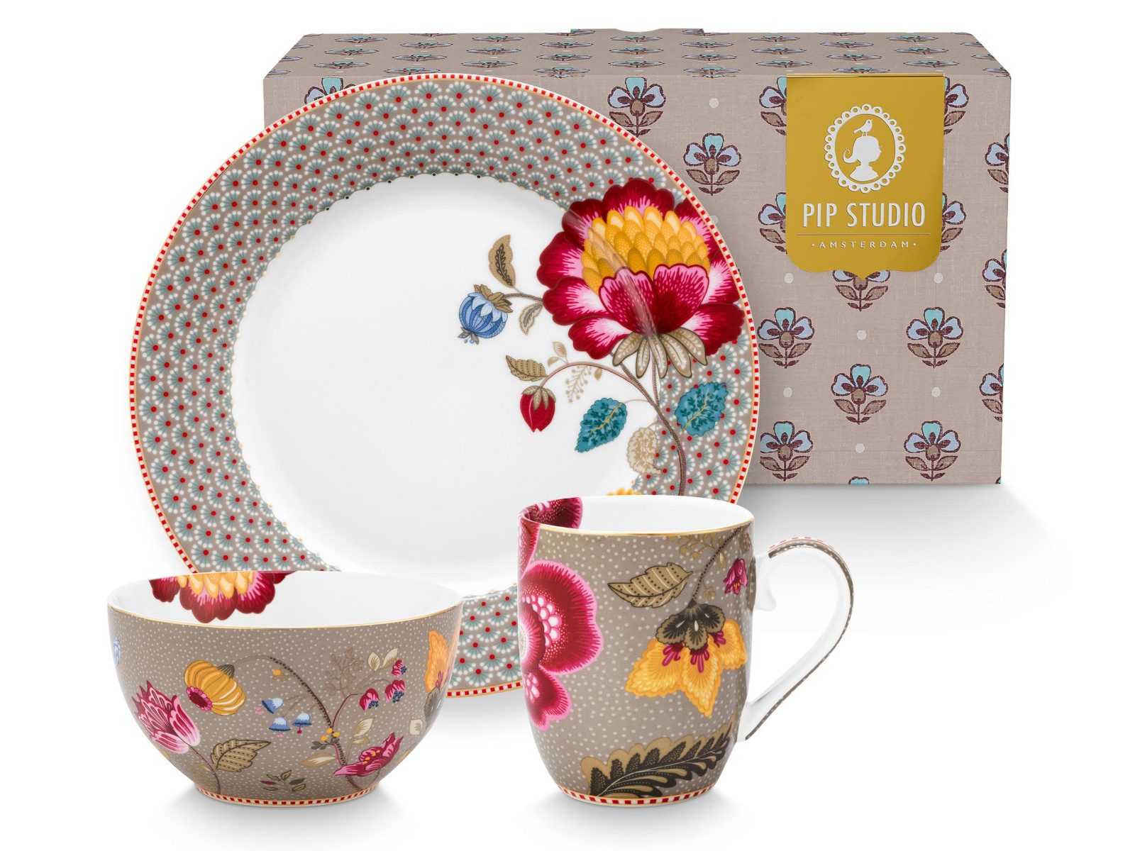 PiP Studio Frühstücks-Set Blooming Tales Fantasy Khaki Frühstücksset Set3