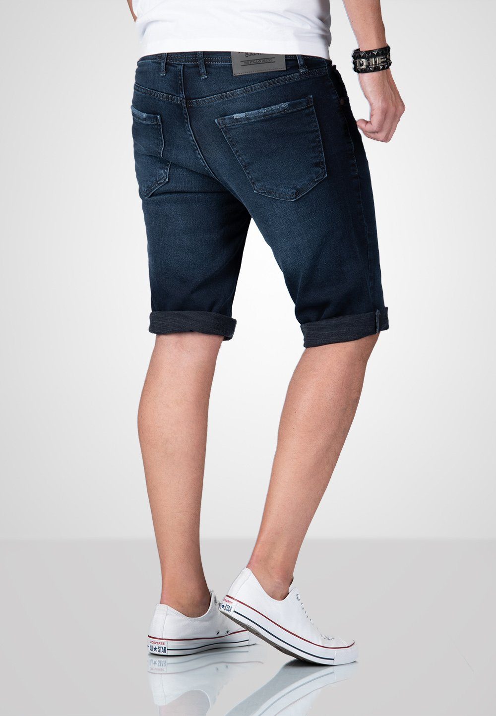 Alessandro Salvarini Shorts Herren Jeans Slim Fit – Denim Shorts mit Stretch Moderne Jeans Shorts mit Used Look und Stretchkomfort