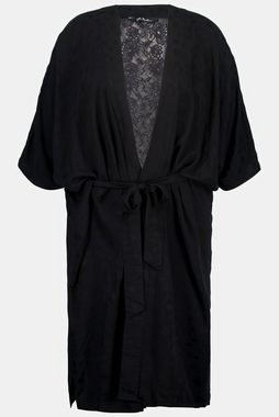 Ulla Popken Kimono Kimono Punkte Spitze V-Ausschnitt Bindegürtel, ca. Mitte Oberschenkel, Materialmix