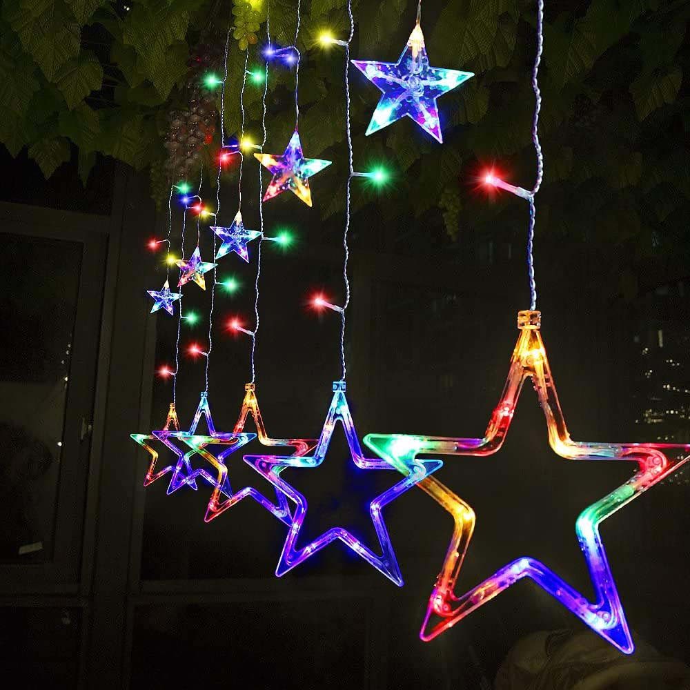Salcar LED-Lichterkette 2m Sterne LED Lichterkette Außen Lichtervorhang Innen Weihnachten, 8 Beleuchtungsmodi und Memory-Funktion, Bunt