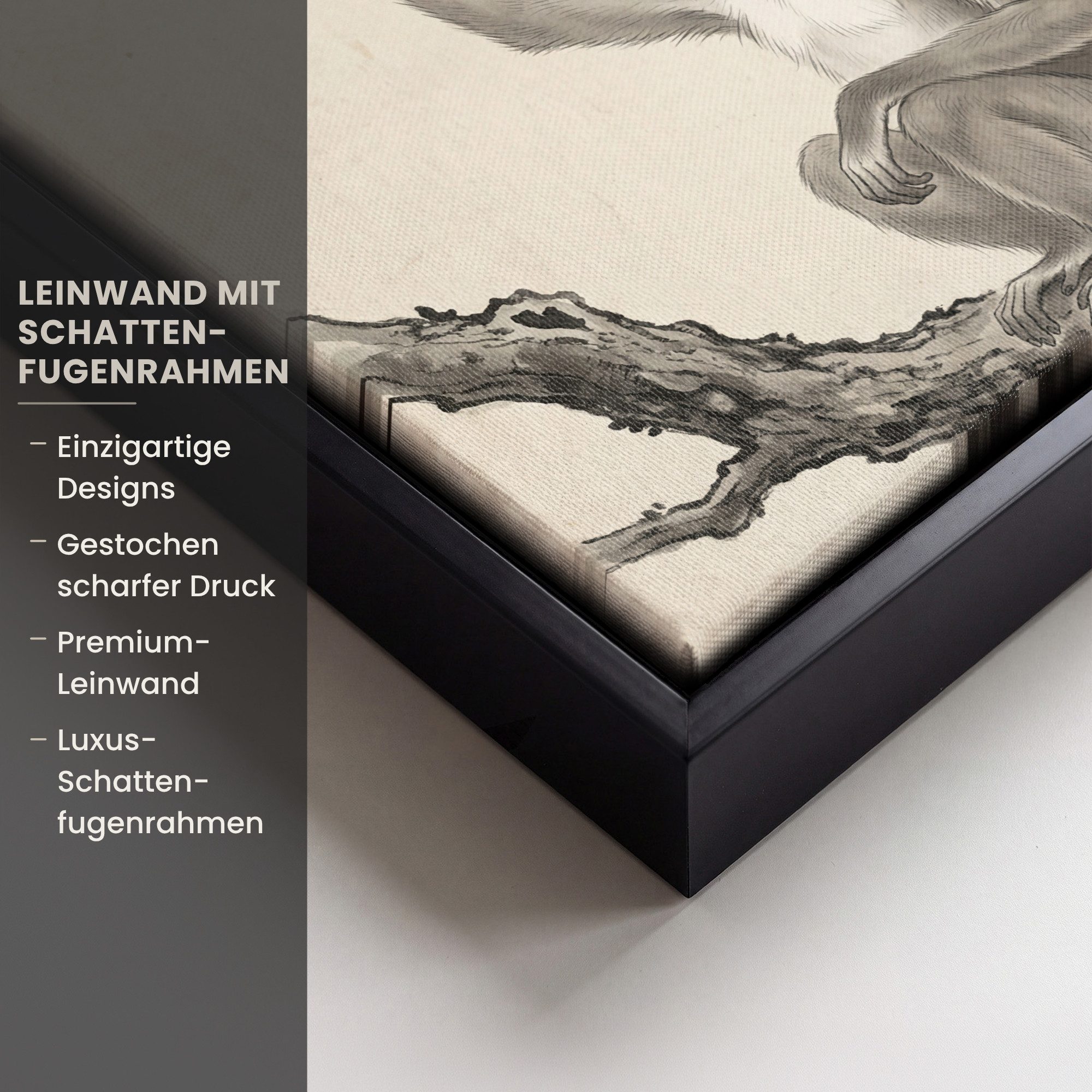 OneMillionCanvasses® Leinwandbild mit Rahmen - Affe - Mond - Gold, Fotodruck (1 St), Leinwand Bilder Klein, Wand Dekoration Aesthetic 20x20cm – Bild 3 von 5