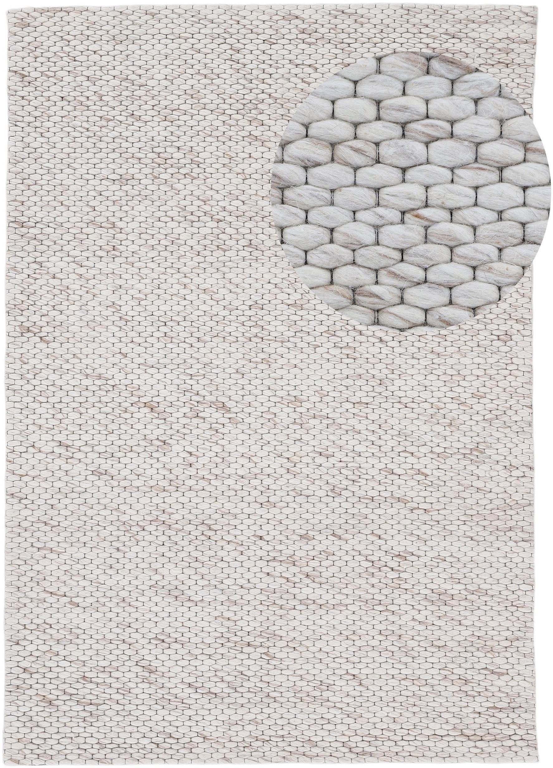 Wollteppich Sina, carpetfine, rechteckig, Höhe: 14 mm, Handweb Teppich, reine Wolle, meliert, handgewebt, weich & kuschelig hellbeige
