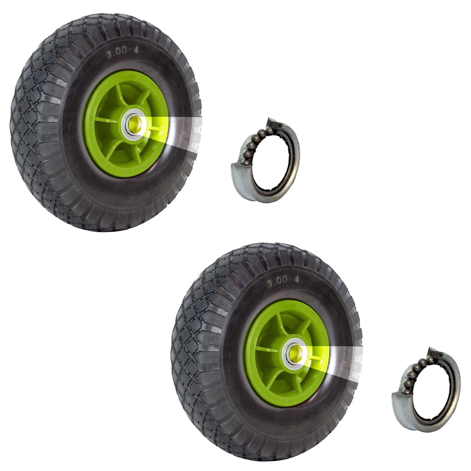 Sackkarren-Rad Luftrad 260x85 mm 3.00-4 60 mm versetzte Nabe Ø 20 mm grün Luftreifen