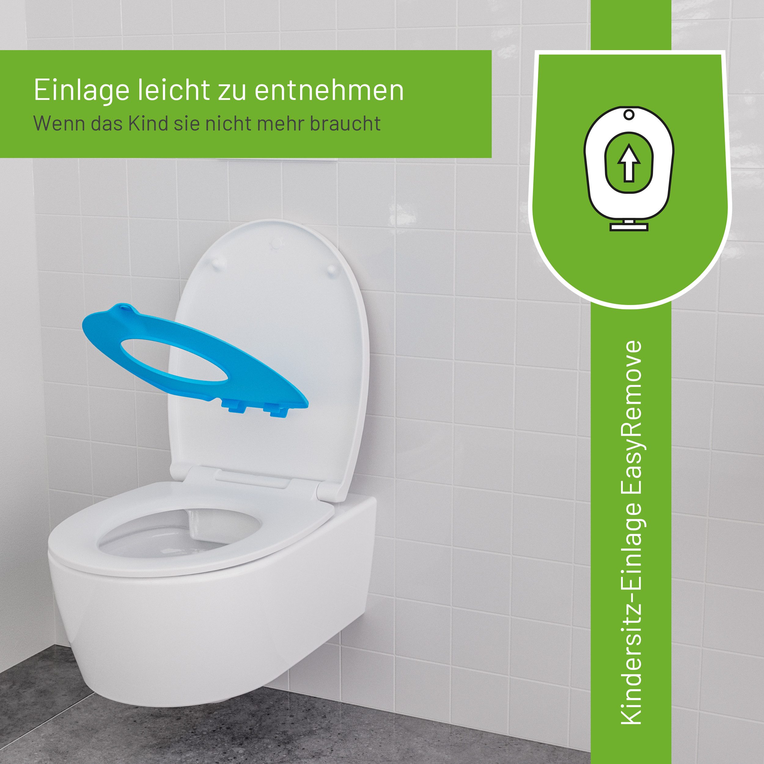 LUVETT Kinder-WC-Sitz C490 mit Kindersitz Softclose Magnetisch abnehmbar Duroplast O-Form (Komplett-Set, Kindersitz-Einlage), mit Original SoftClose® Absenkautomatik, Duroplast