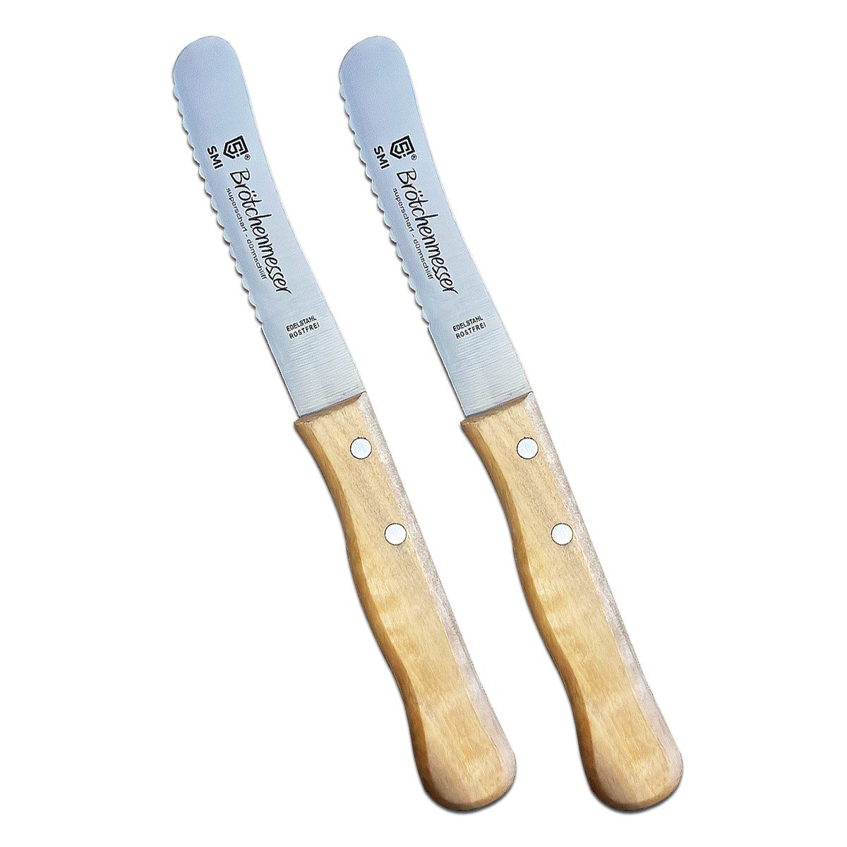 SMI Нож для булочек Buttermesser Wellenschliff Buchenholz Frühstücksmesser Buckelsmesser, nicht spülmaschinenfest