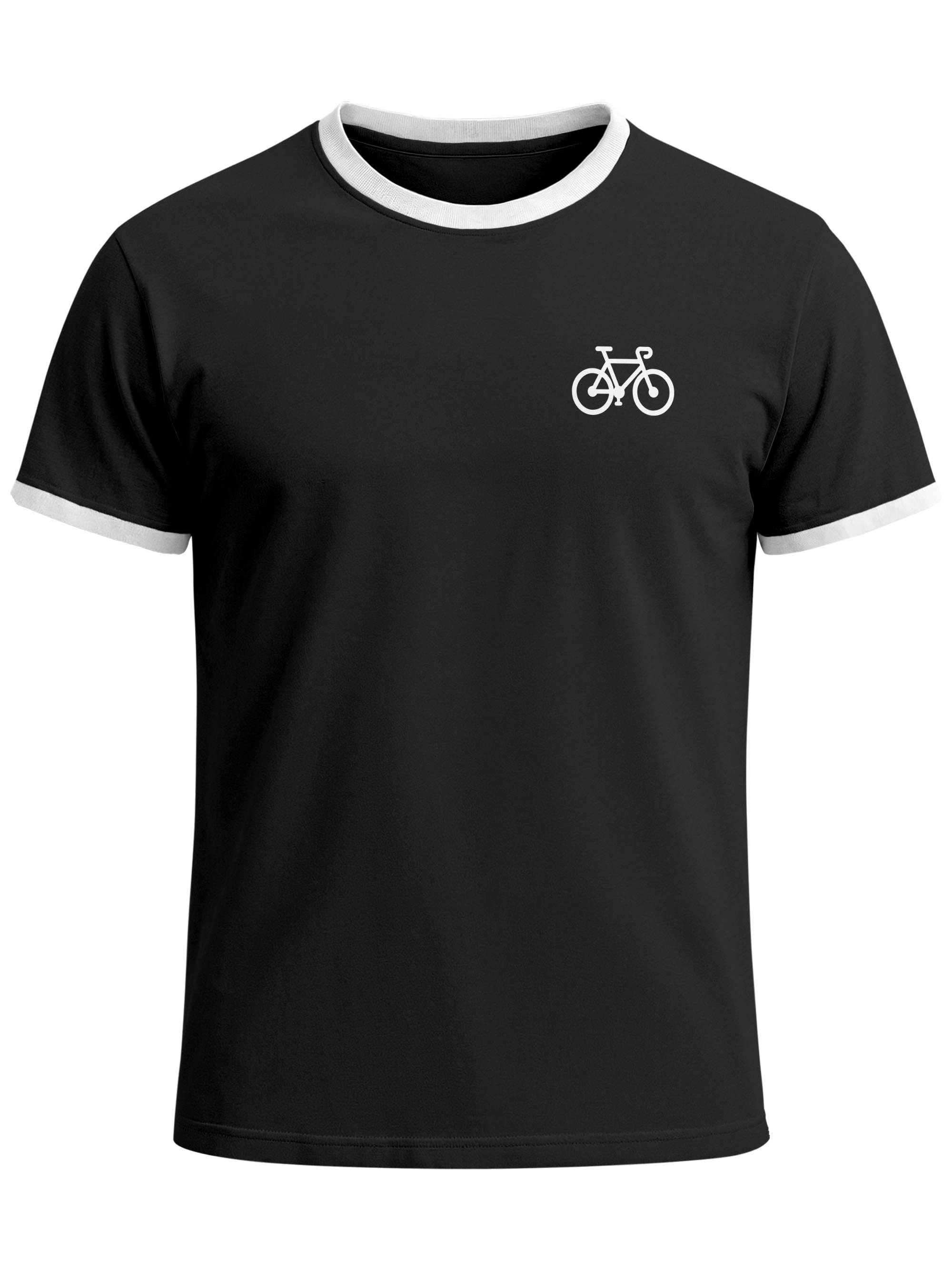 Neverless Print-Shirt Herren T-Shirt Retro Kontrastbund - Design Fahrrad - Printshirt im mit Print