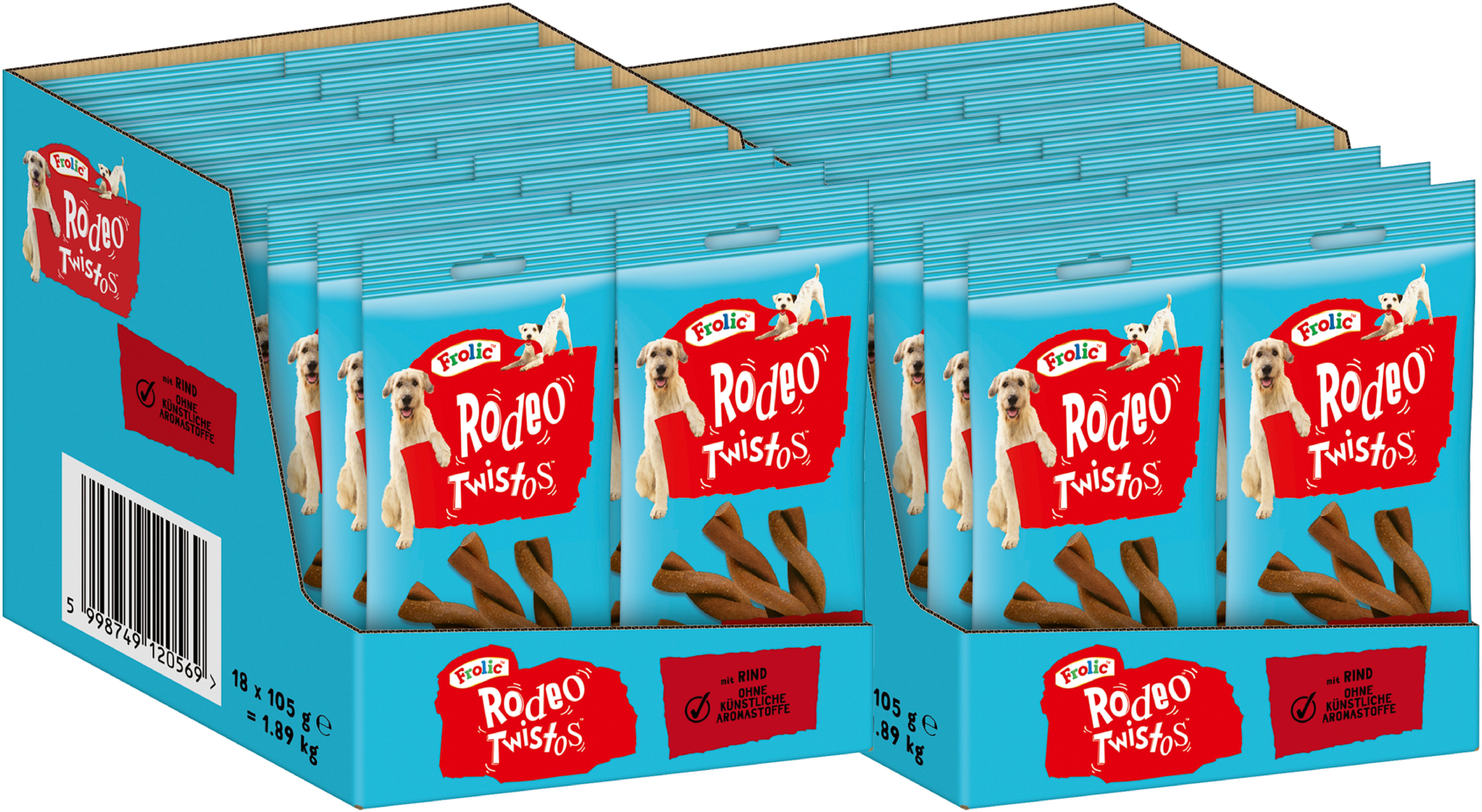 Frolic FROLIC™ RODEO™ TWISTOS™ Beutel Rind 2 x 18 x 6 Stück, Snack für: Hunde